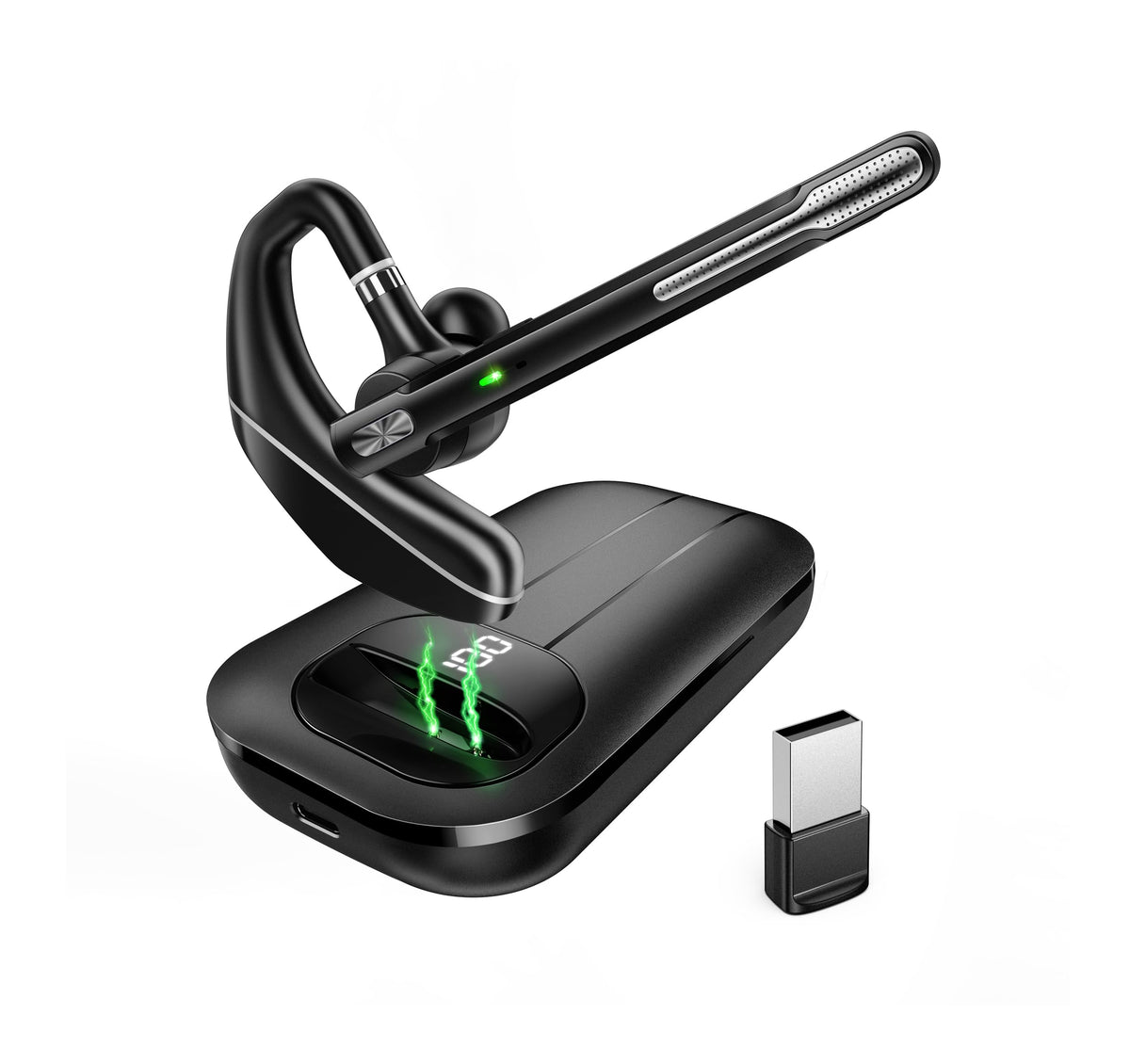 Ekvanbel Bluetooth Headset V5.3, Wireless Earpiece With 1000Mah Charging Case, 96H Talktime, Hands Free Noise Canceling Headphon