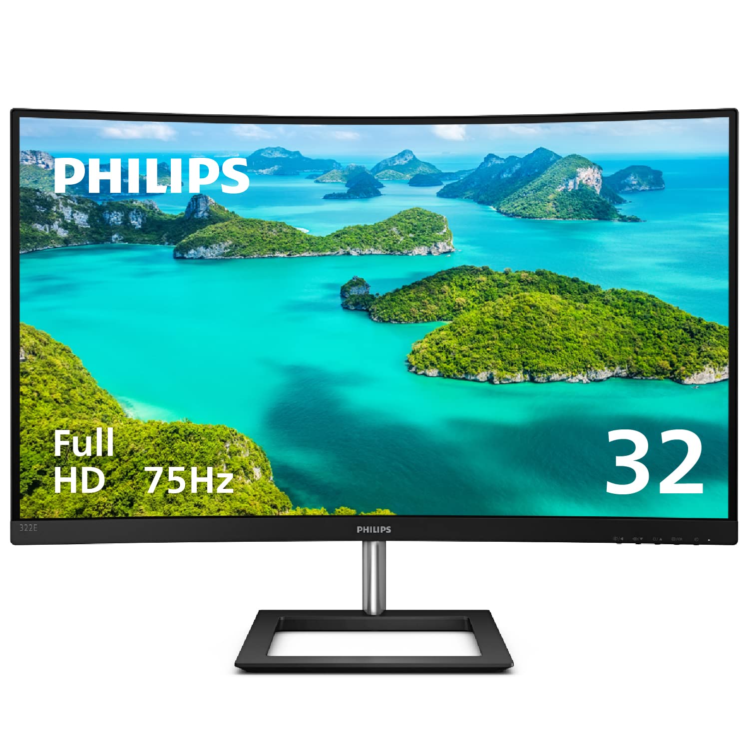 Philips 322E1C 32' Super Curved Frameless Monitor, Full Hd Va, 104% Srgb, Adaptive Sync 75Hz, Vesa, 4Yr Advance Replacement Warranty, Black/Silver