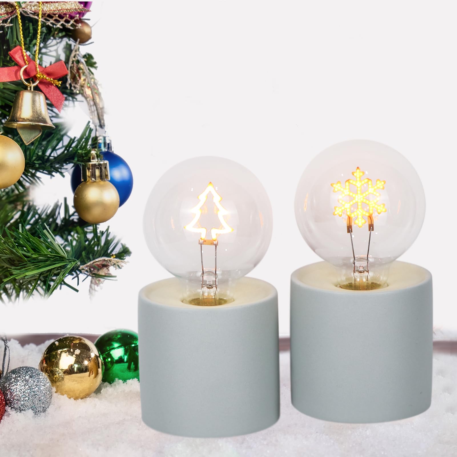 Wondise Christmas Night Light Glass Globe With Ceramic Base Battery Operated Warm Yellow Light Led Lamp For Home Table Centerpie