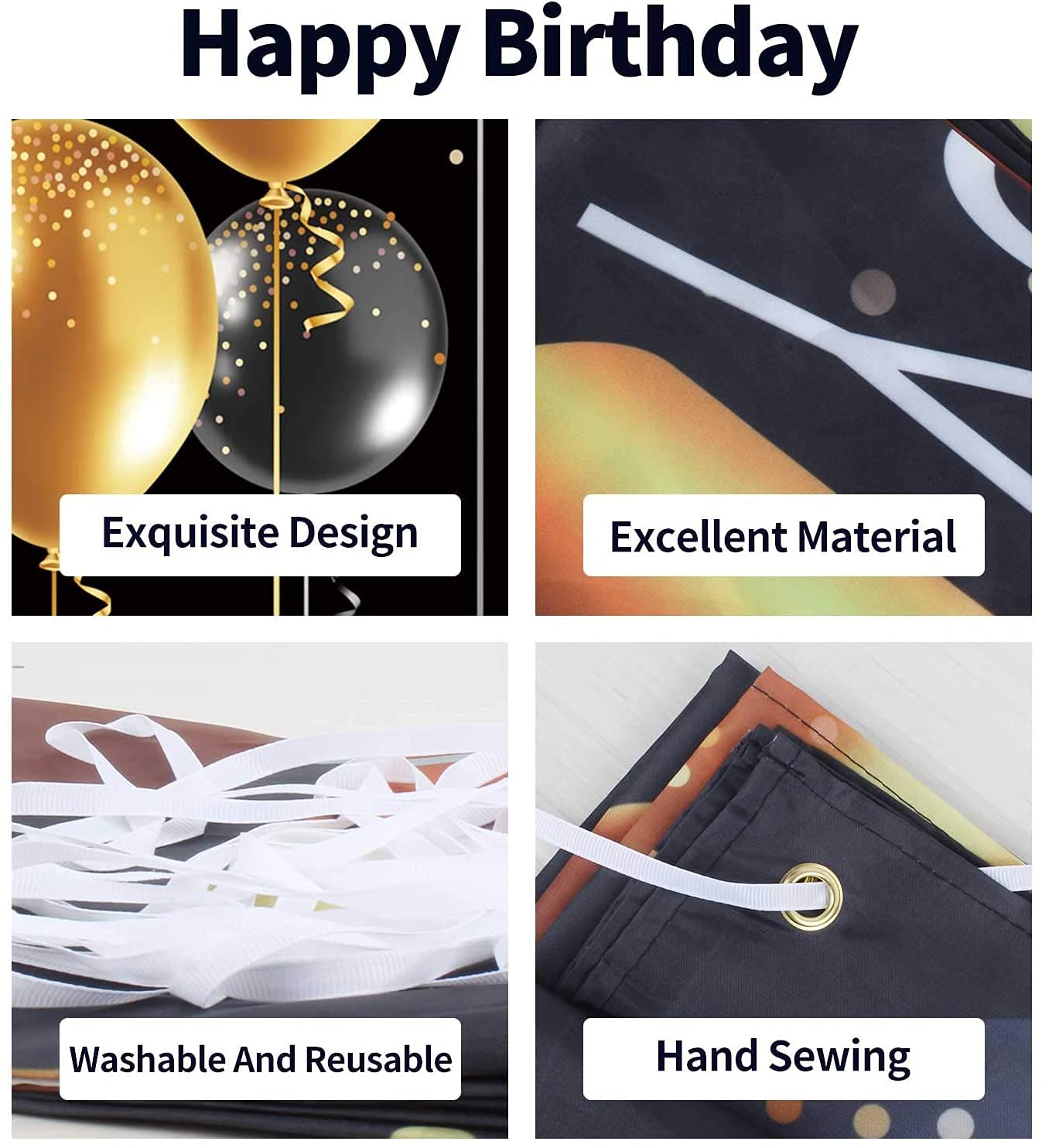 Pakboom Happy 61St Birthday Backdrop Banner   61 Birthday Party Decorations Supplies For Men   Black Gold 3.9 X 5.9Ft