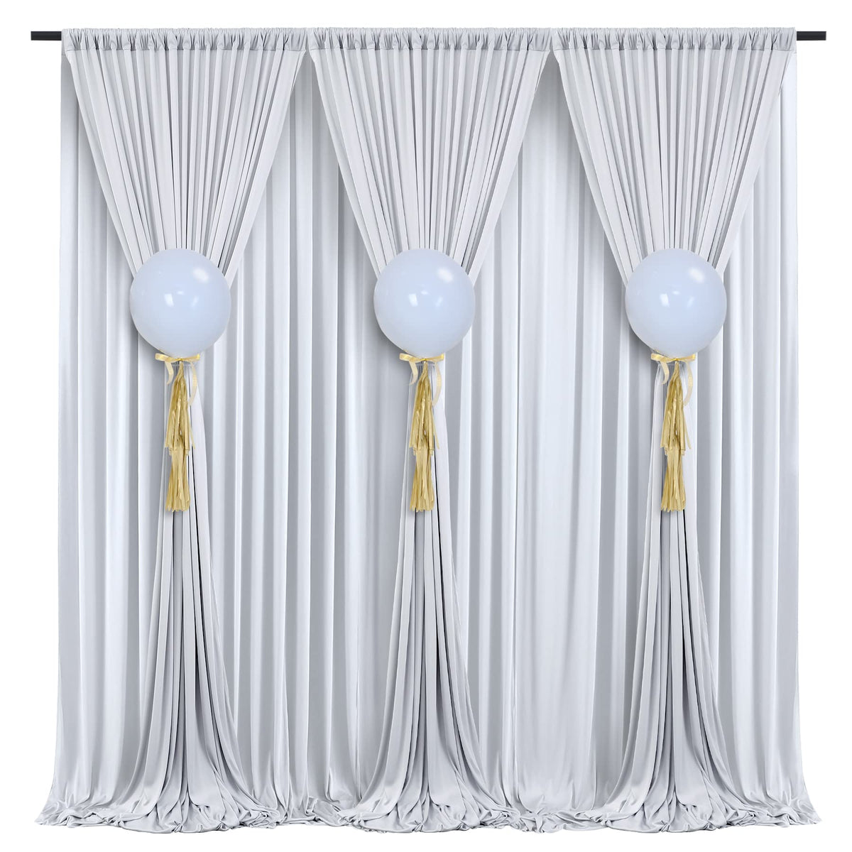 10 Ft X 30 Ft Wrinkle Free Silver Backdrop Curtain Panels, Polyester Photography Backdrop Drapes, Wedding Party Home Decoration