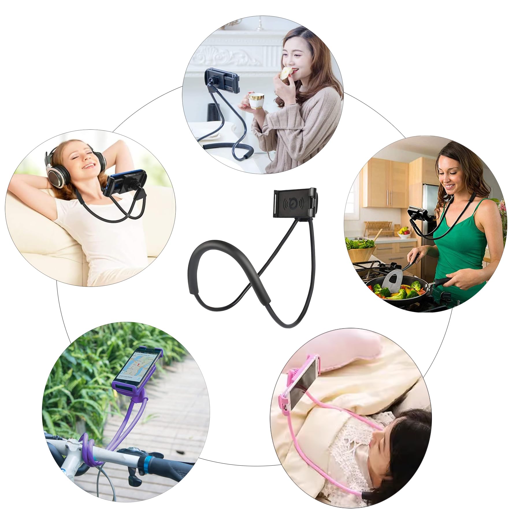 Qkonkgns Lazy Cell Phone Holder, Universal Cell Phone Holder For Smart Mobile Phone,Hanging On Neck Cell Phone Mount Holder,Blac