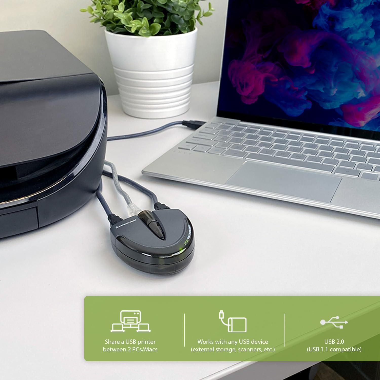 Iogear 2 Port Usb 2.0 Automatic Printer Switch, Gub231 Black