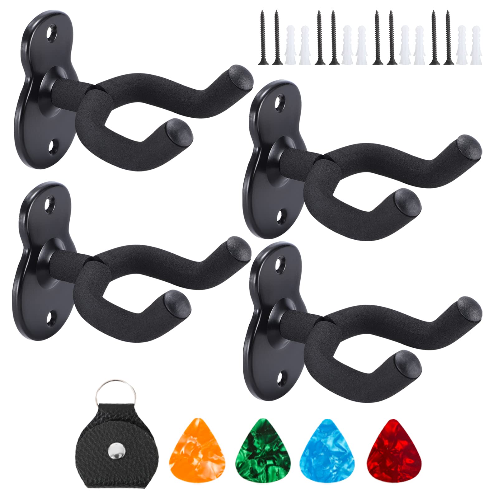 Donux Guitar Wall Mount,Ukulele Hanger Hook Holder Stand Guitar Hangers Hooks for Acoustic Electric Bass Guitars and Ukulele (4 