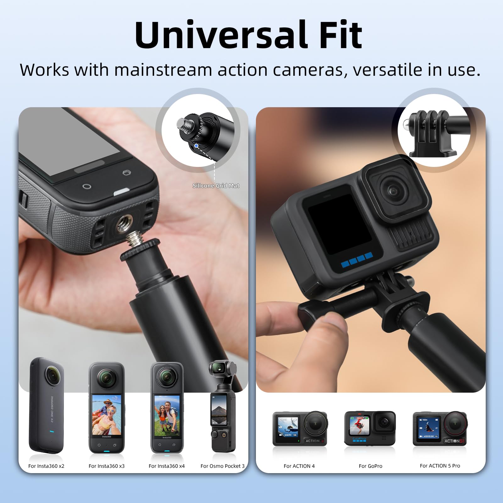 Brdrc 53'' Invisible Selfie Stick For Insta360 X5 X4, Extended Monopod Pole Heavy Duty Solid Compact For Insta 360 X5 X4 X3 X2 X