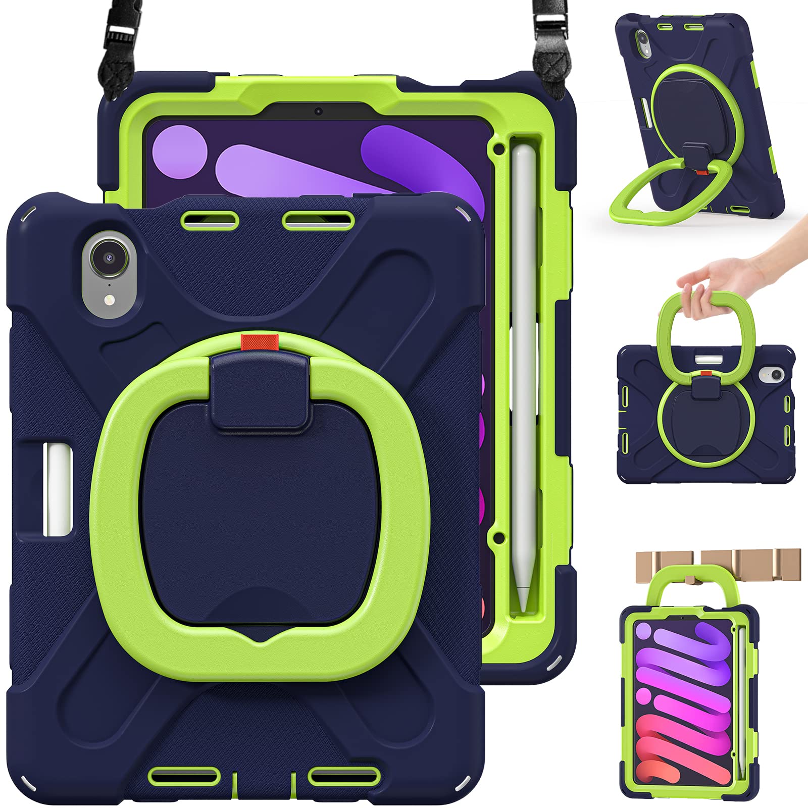 Braecn Protective Rugged Kids Case For New Ipad Mini 6Th Generation 2021 (A2567/A2568/A2569) 8.3 Inch W/Screen Protector, Pencil