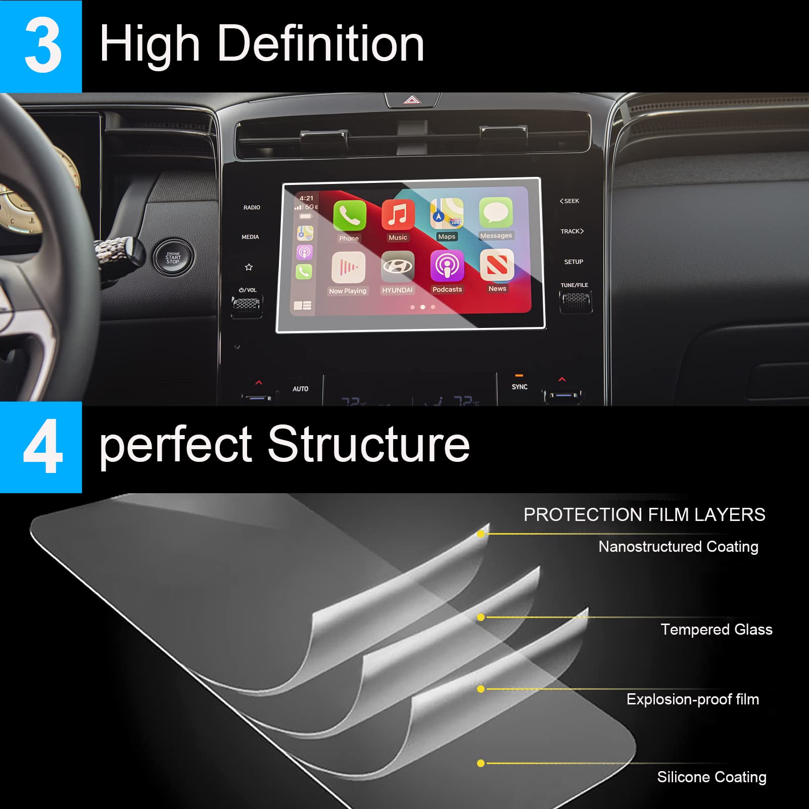 Ttcr Ii Compatible With 2022 2024 Hyundai Tucson Screen Protector Santa Cruz 8 Inch, Tempered Glass Touchscreen Protector 8 In For 2022 2024 Tucson Essentail/N Line/Se/Sel/Xrt And Santa Cruz