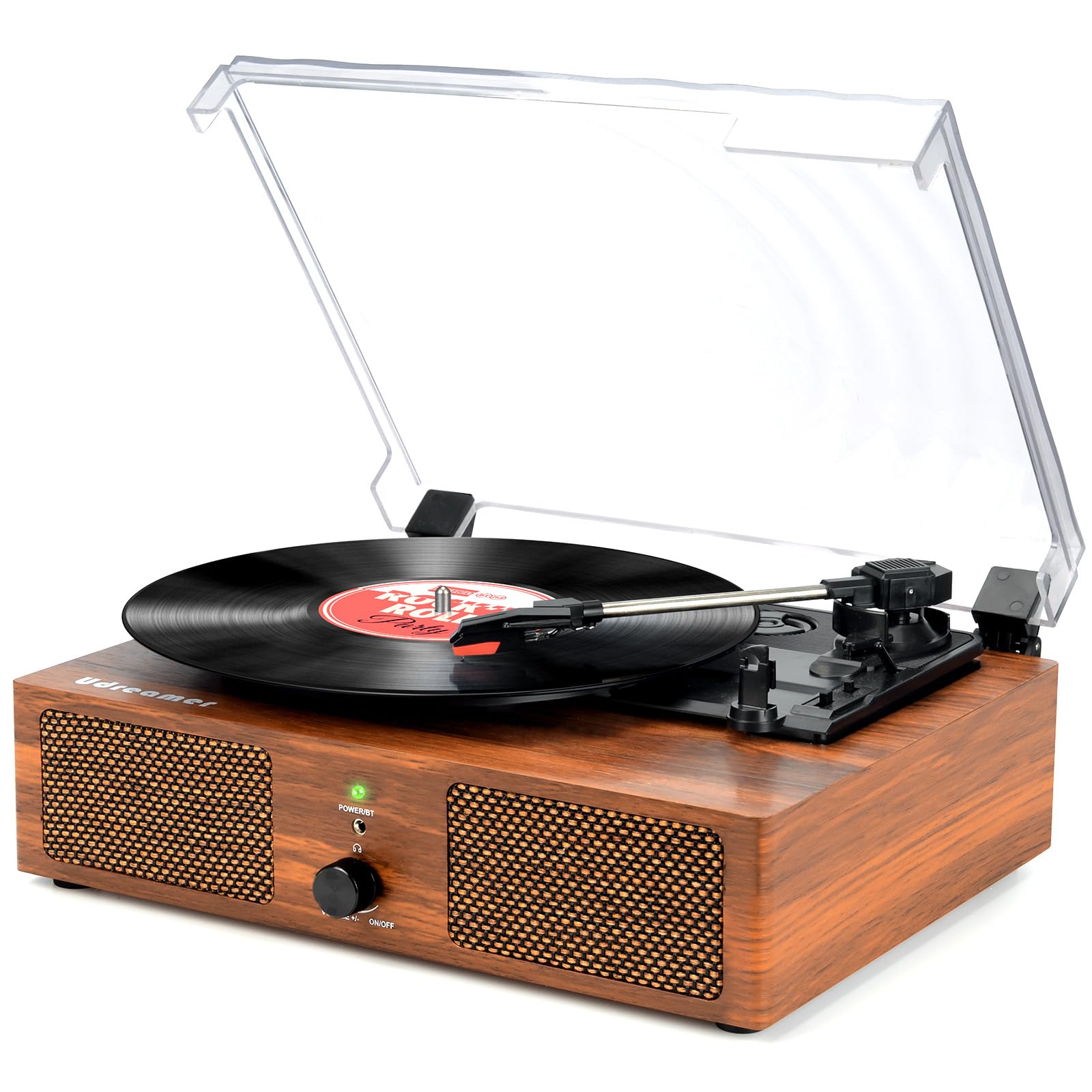 Vinyl Record Player with Upgraded Speakers and USB,Belt-Driven Bluetooth Turntable with 3 Speed AUX Input Headphone Jack and RCA