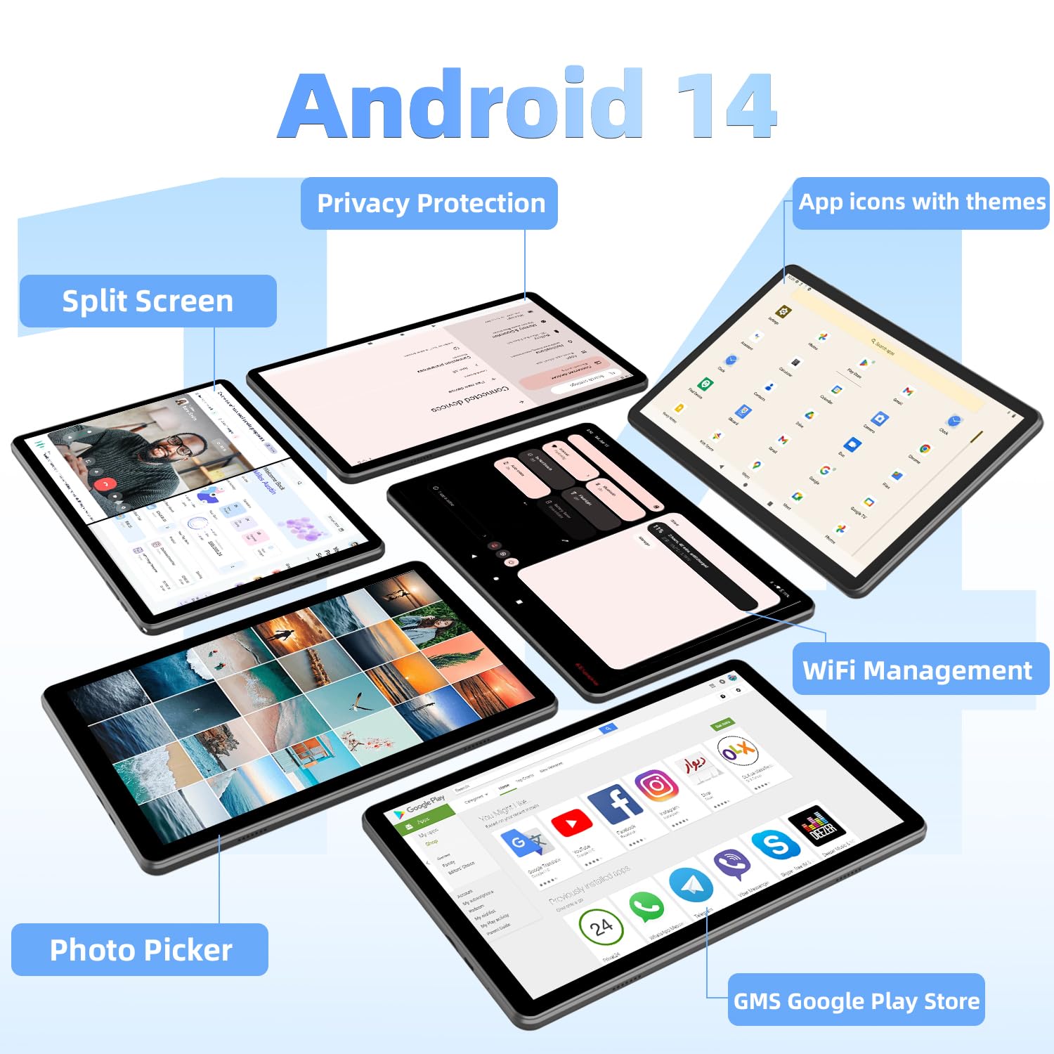 Android 14 Tablet, Octa Core Processor+64Gb Rom+10Gb Ram (4+6), 10.1 Inch Tablet With 6000Mah Battery, 18W Pd Charging,1280X800