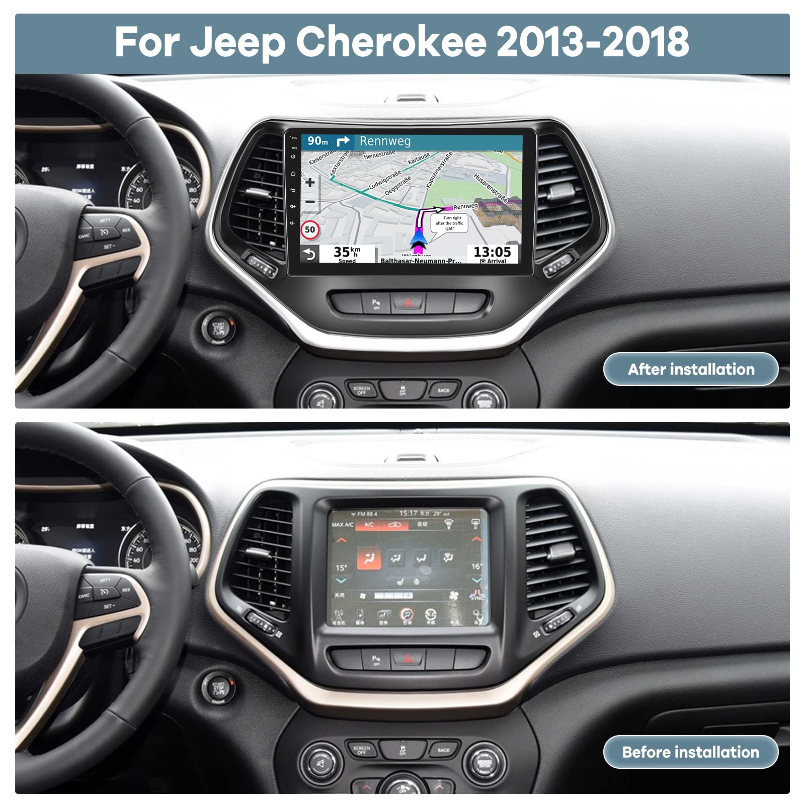 [2G+64G] Android 13 Car Radio For Jeep Cherokee 2013 2018, 10.1 Inch Touch Screen Car Stereo, Carplay/Android Auto/Hi Fi Audio/1