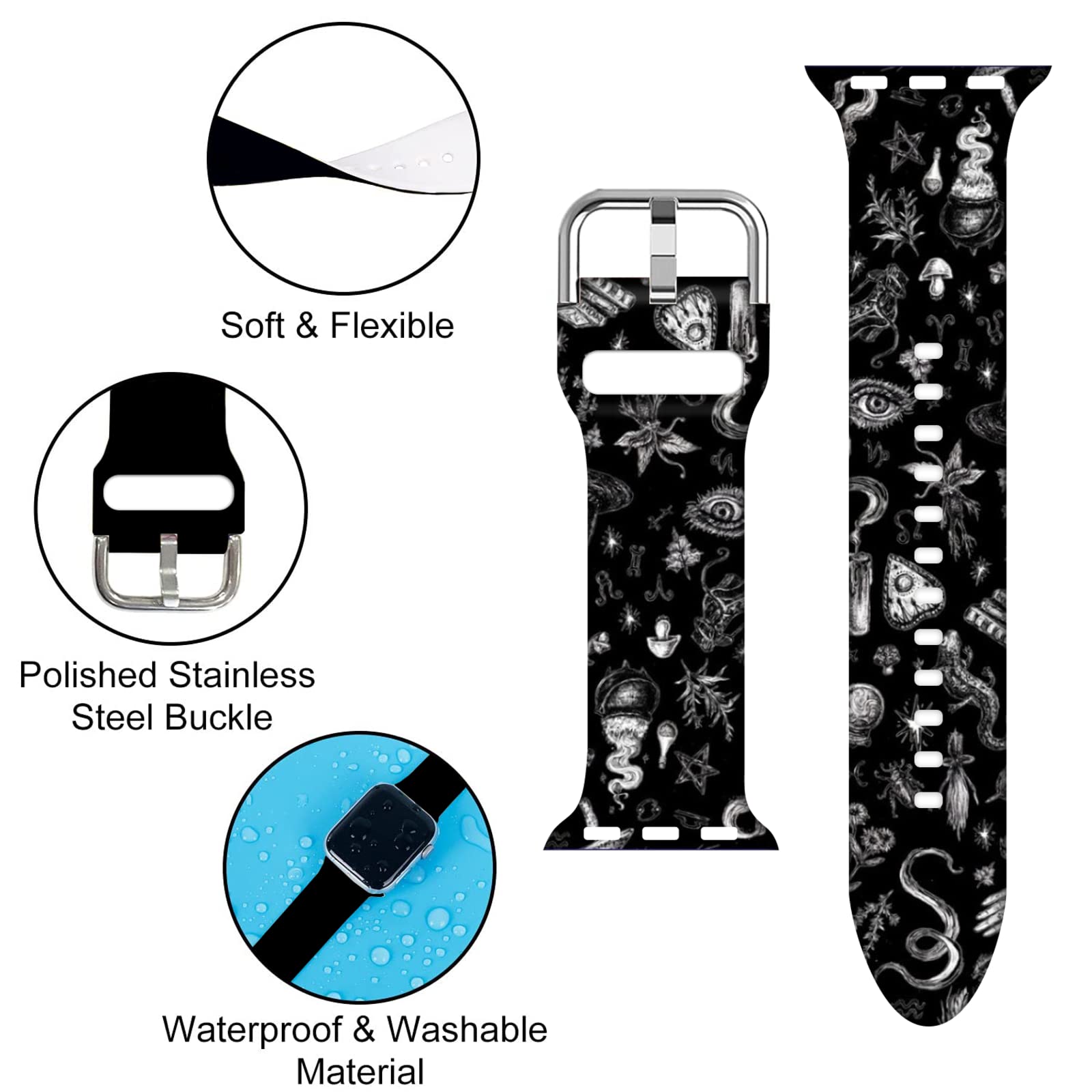 Compatible With Goth Gothic Black Apple Watch 38/40/41/42/44/45Mm For Women Men,Soft Silicone Halloween Gifts Decorations Replac