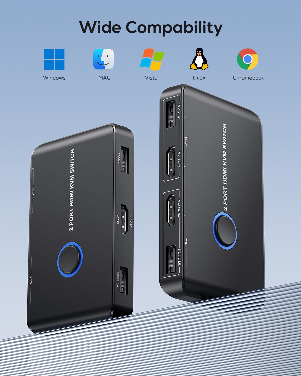 Kvm Switch Hdmi 2 Port Box,Ablewe Usb And Hdmi Switch For 2 Computers Share Keyboard Mouse Printer And One Hd Monitor,Support Uh