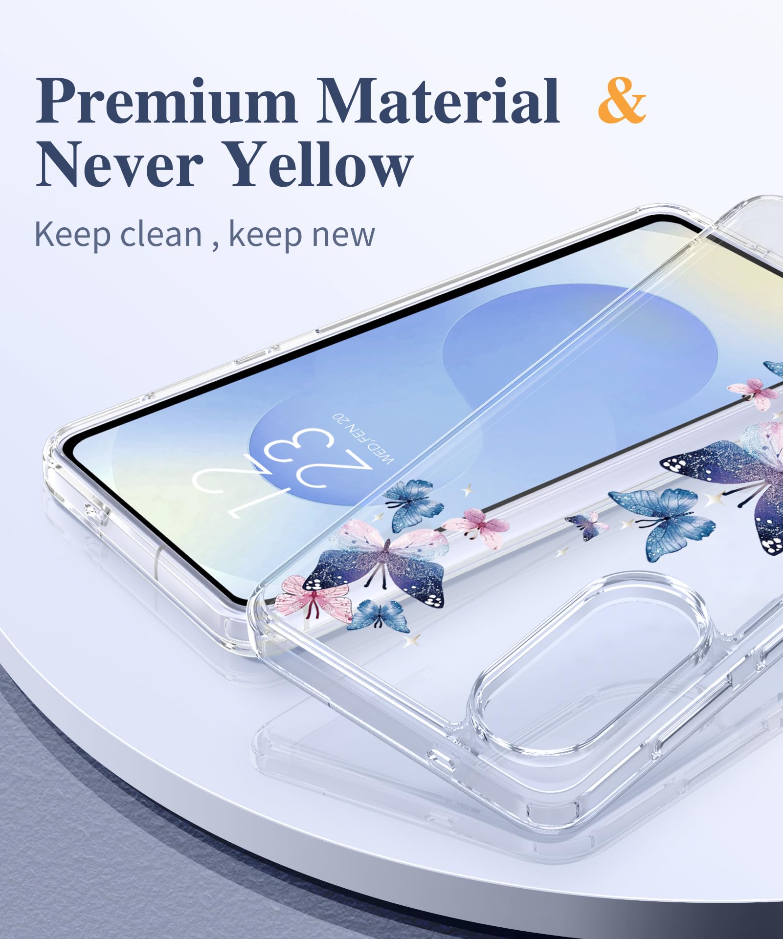 Gviewin For Samsung Galaxy S25 Edge Case, With Screen & Camera Lens Protector [Non Yellowing] Floral Clear Slim Bumper Shockproo