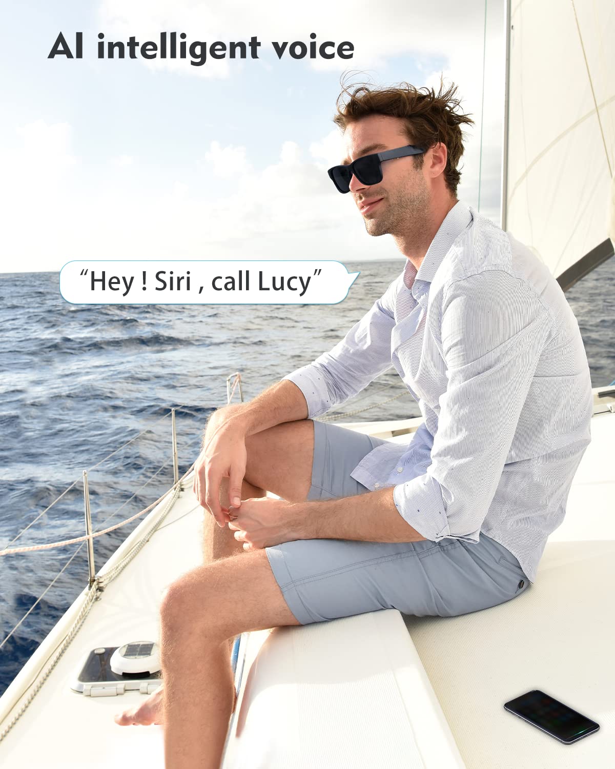 Bluetooth Audio Smart Glasses For Men Women, Ruimen Smart Sunglasses With Speakers And Mics Open Ear Music Hands Free Calling, V