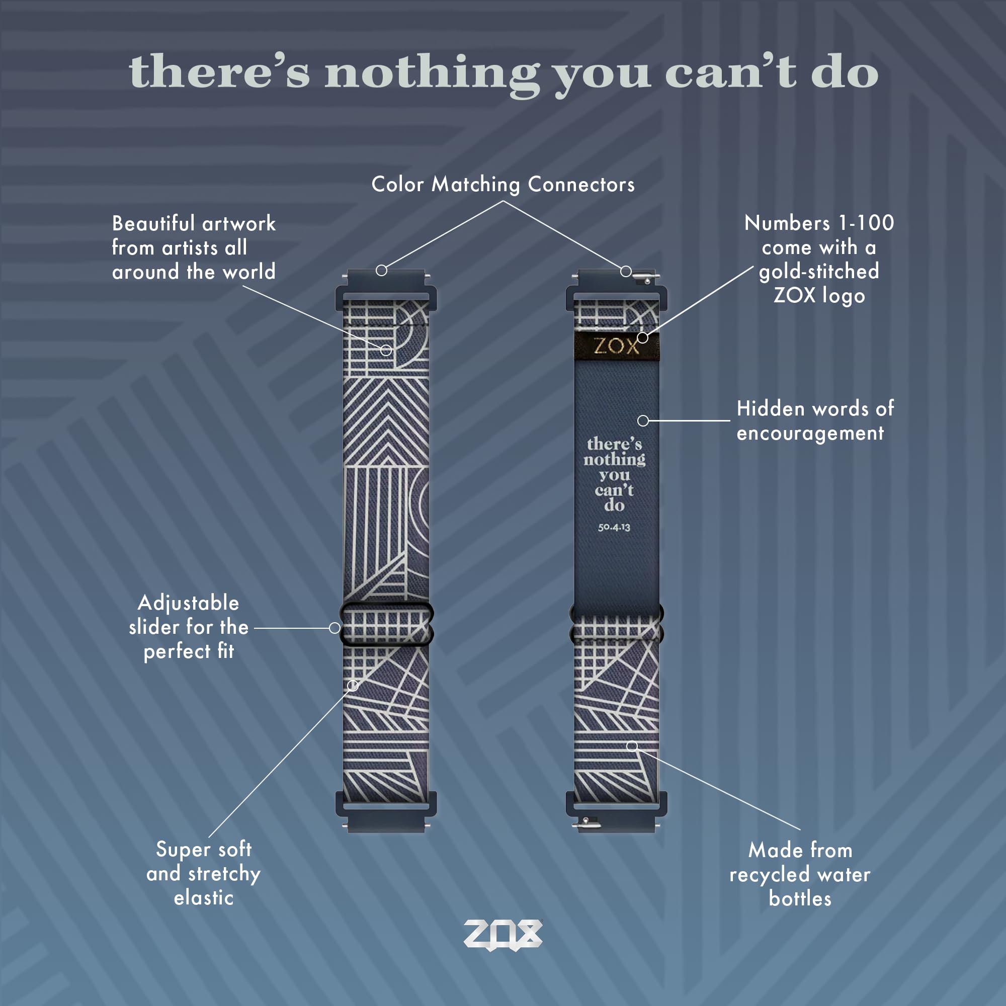 Zox Android Smart Watch Band - There'S Nothing You Can'T Do | Soft, Adjustable Elastic Band With Motivational Affirmations And B