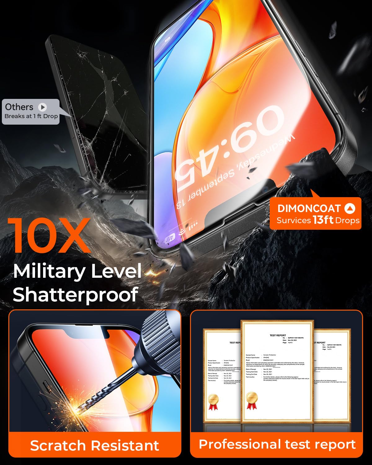 Dimoncoat 4 Pack Screen Protector For Iphone 14/13 Pro/13 6.1'' [Easy Installation Kit] [10X Military Protection] [Zero Bubble]