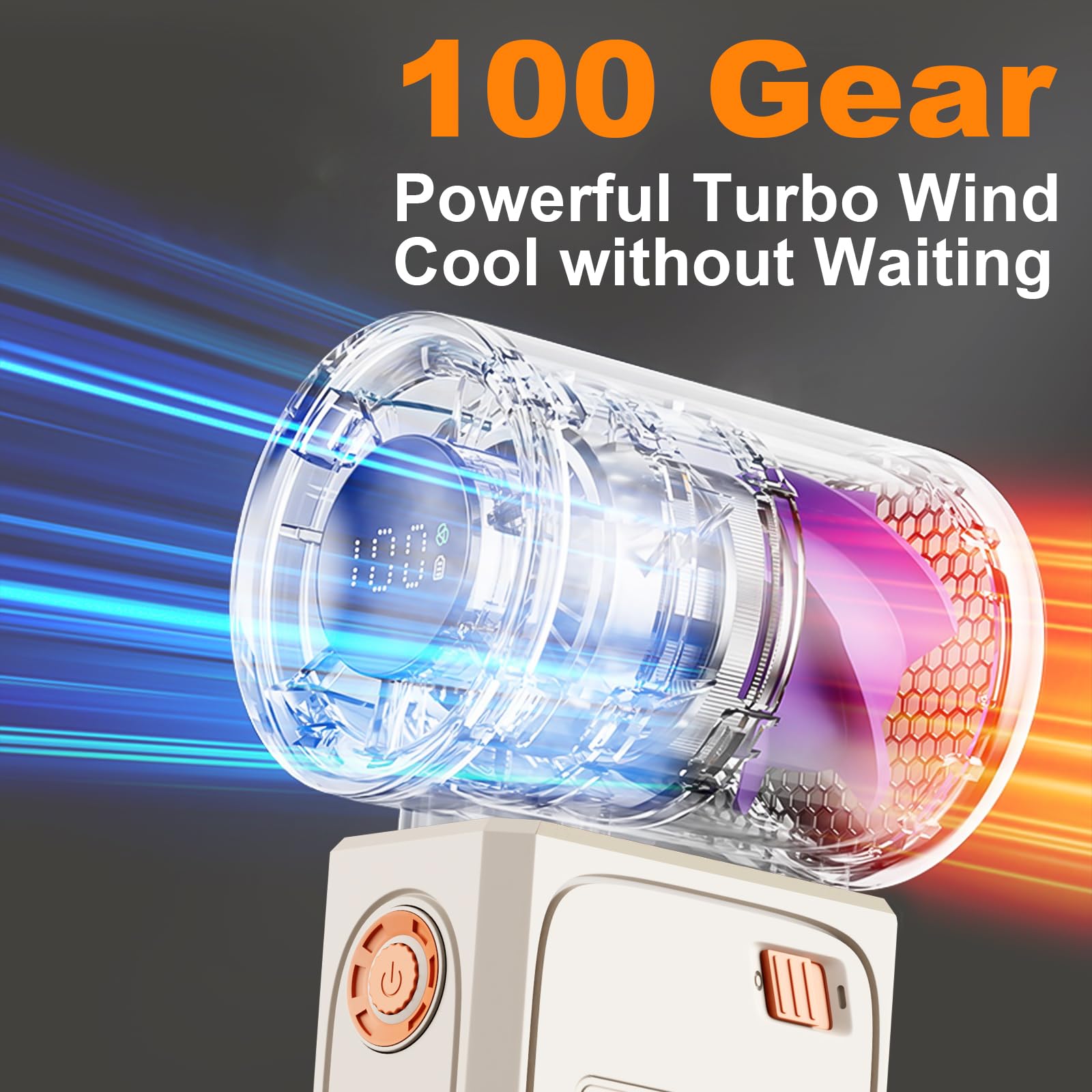 Vvlons Portable Handheld Fan, 0-100 Digital Display 5 Gear Adjustable Speed Handheld Turbo Fan Powerful Wind Super Mini Hand Per