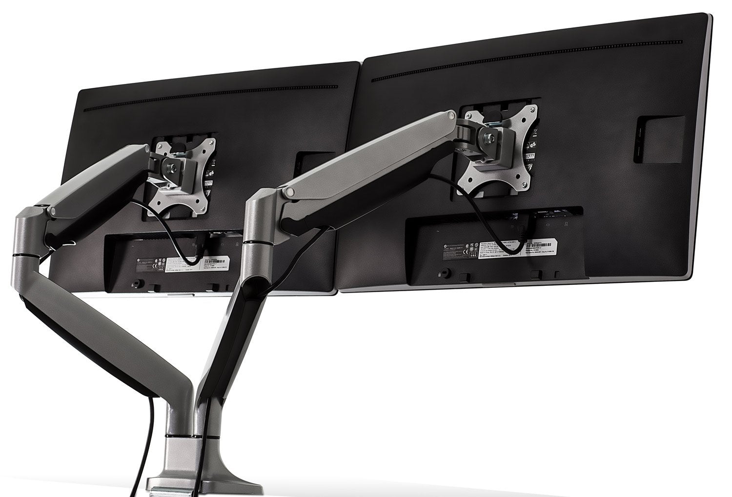 Mount-It! MI-1772 Dual Monitor Arm Desk Mount Gas Spring Height Adjustable VESA 75 100 Up to 32" Aluminum Silver