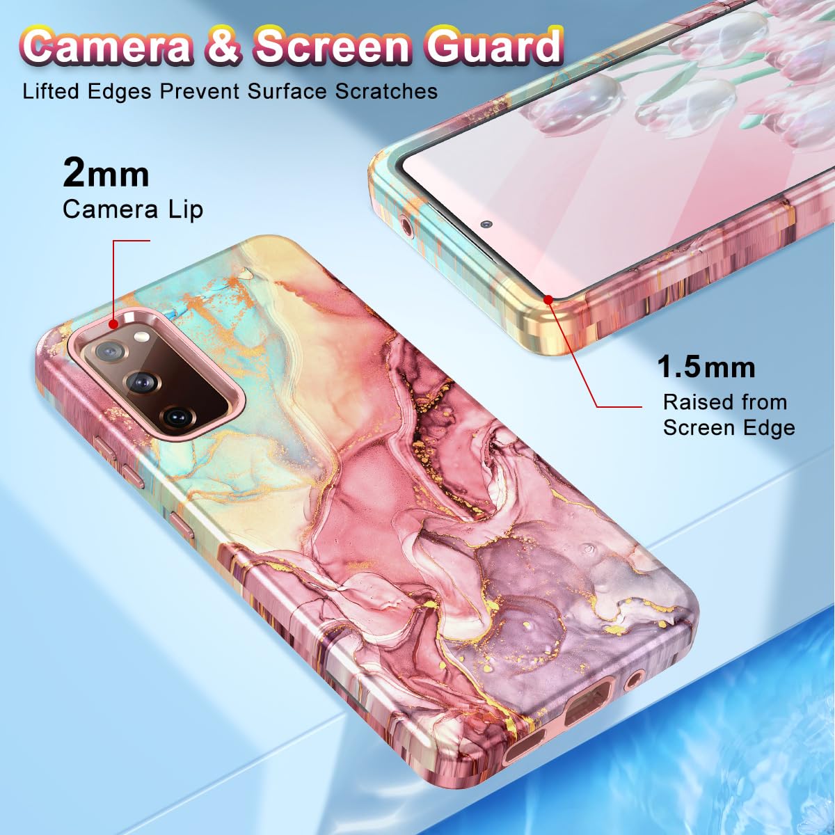 Btscase For Galaxy S20 Fe 5G Case, Marble Pattern 3 In 1 Heavy Duty Shockproof Full Body Rugged Hard Pc+Soft Silicone Drop Prote