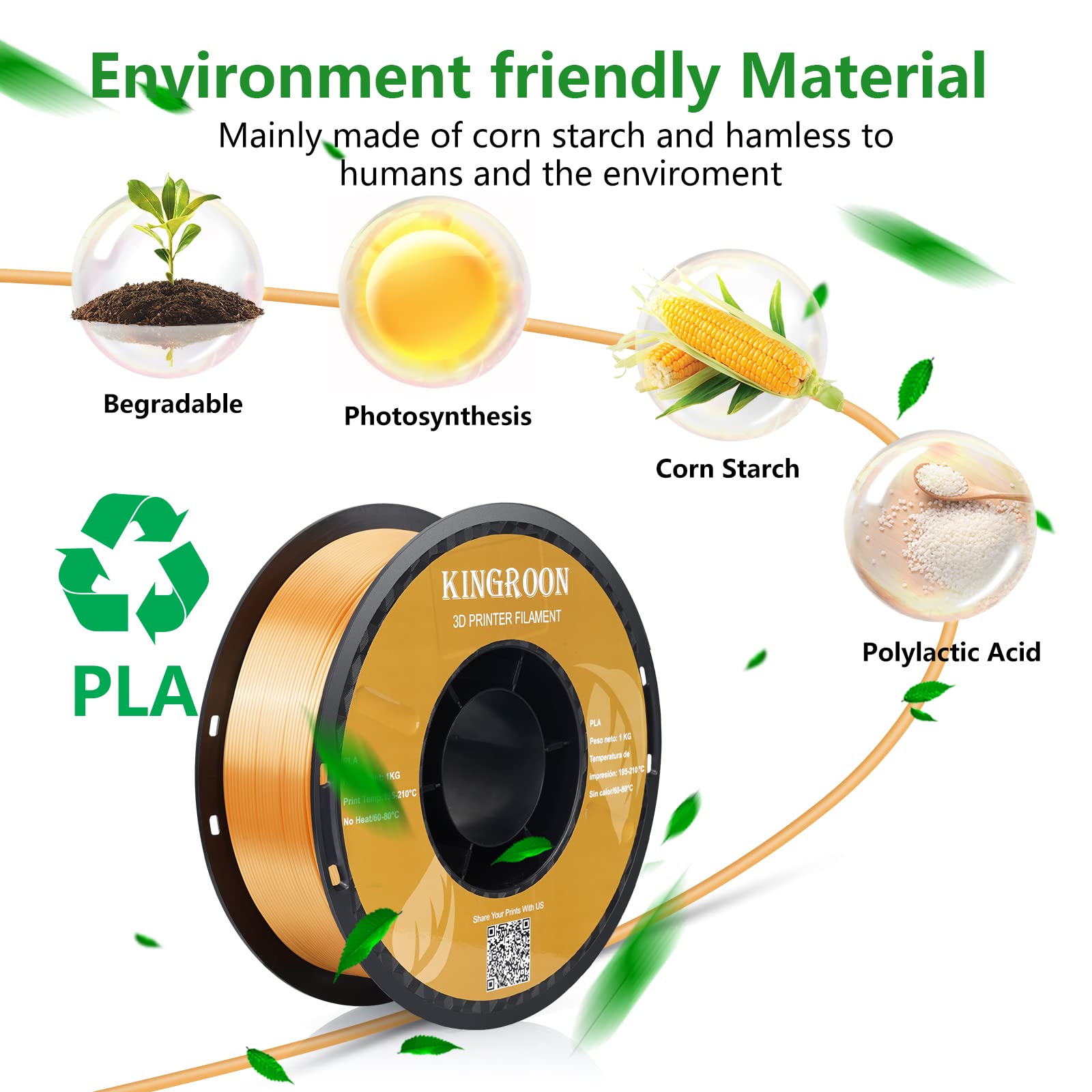 Silk Pla 3D Printer Filament, Dimensional Accuracy +/  0.03 Mm, 1 Kg Spool(2.2Lbs), Pla Shiny Filament 1.75 Mm (Orange)