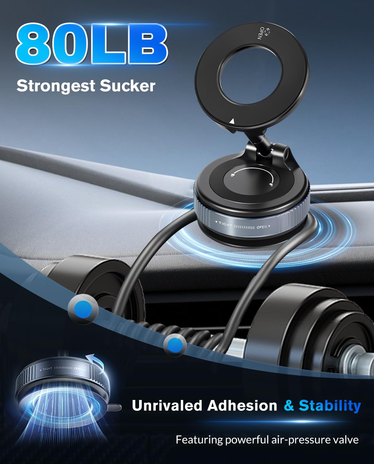 Soamoeu Vacuum Suction Magnetic Phone Holder, 2025 Upgraded Magnetic Car Phone Mount For Magsafe, 360Adjustable Foldable Portabl