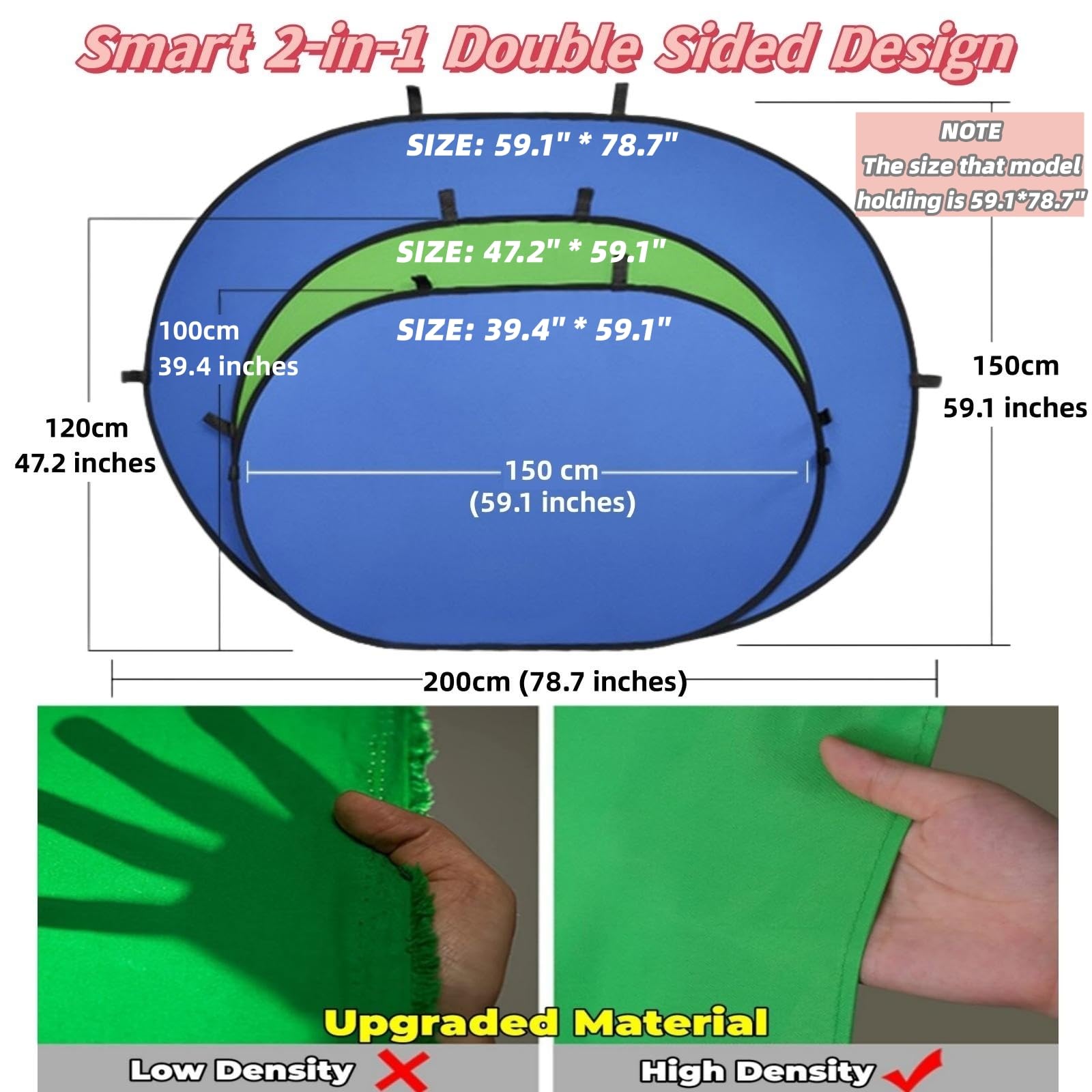 Blue Screen Green Screen Backdrop Double Sided Collapsible Green Screen With Carrying Bag,Portable Pop Up Green Screen Backgroun