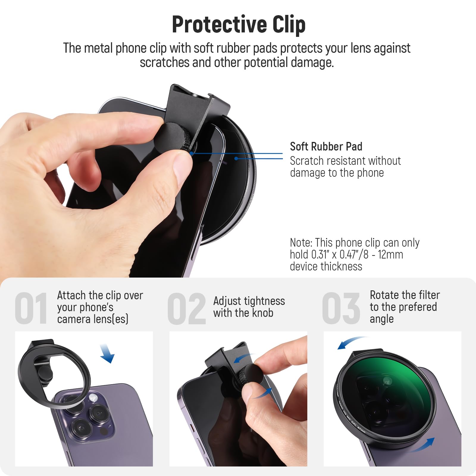 Neewer Cpl Filter For Phone, 67Mm Camera Lens Polarizing Filter With Metal Cold Shoe Phone Clip Compatible With Iphone 15 Pro Ma