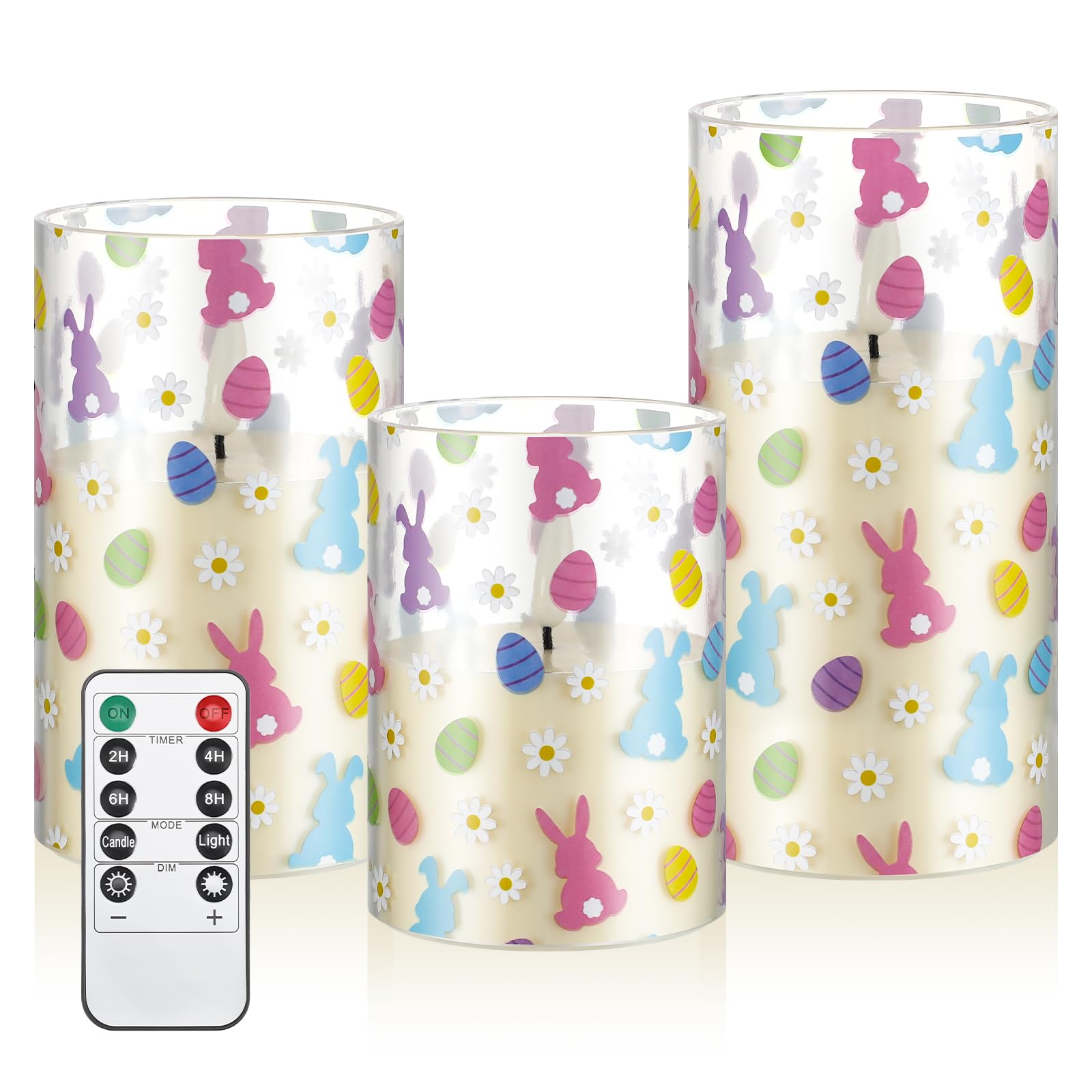 Tujoe 3 Pcs Easter Flameless Candles LED Battery Pillar Candles Set Battery Operated Flickering Gifts with Remote Easter Decorat