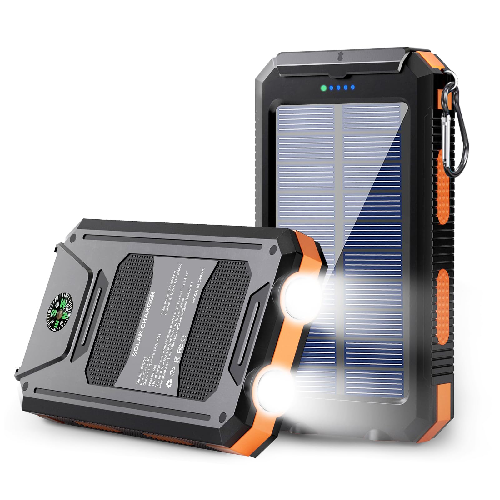 TNEMOAO Solar Charger Power Bank - 36800mAh Solar Phone Charger, USB-C QC3.0 Fast Charger with LED Flashlight, IP65 Waterproof P