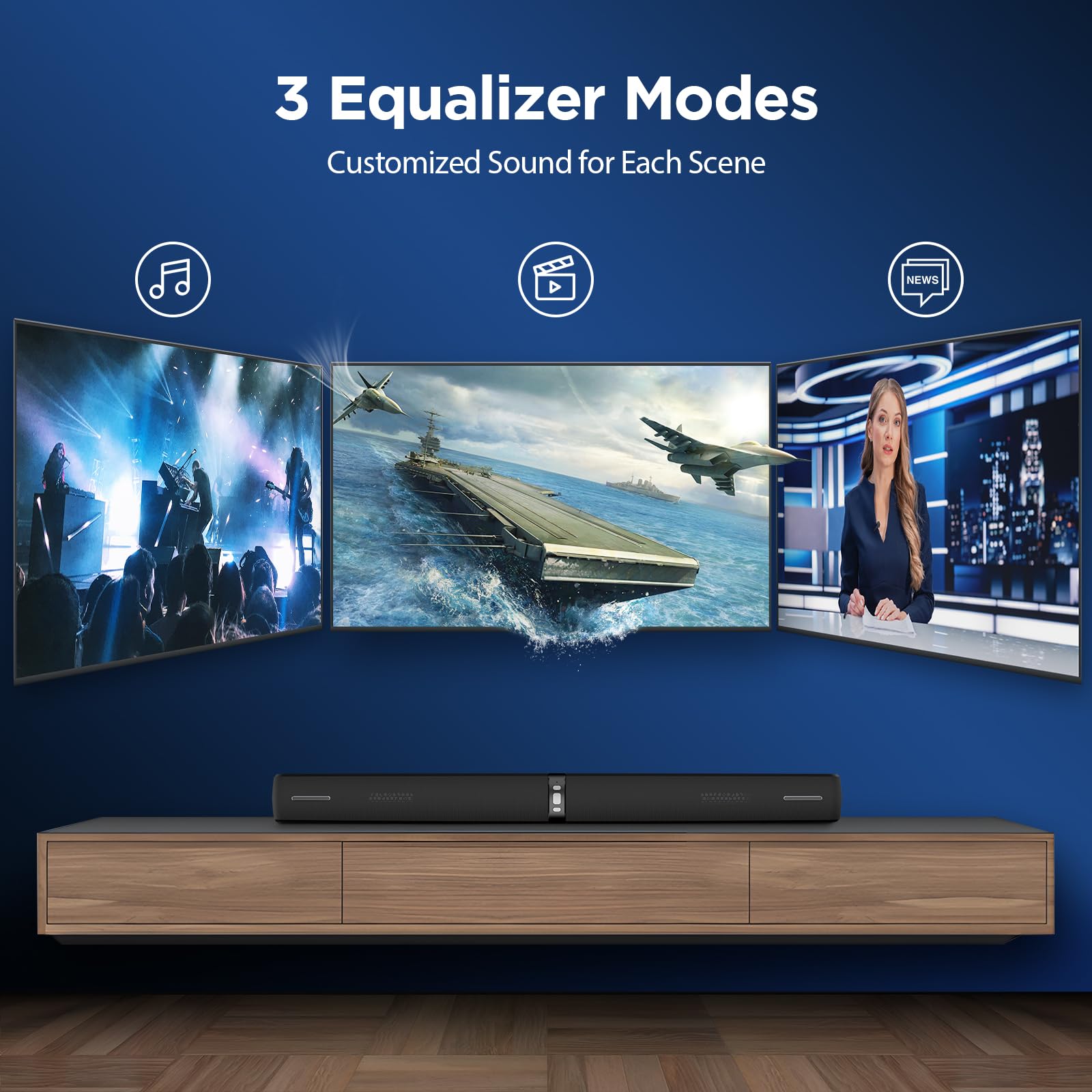 Assistrust Sound Bar For Smart Tv,90W Soundbar With Bluetooth/Arc/Optical/Aux Connect, Auto Volume Boost, 3 Customizable Equaliz