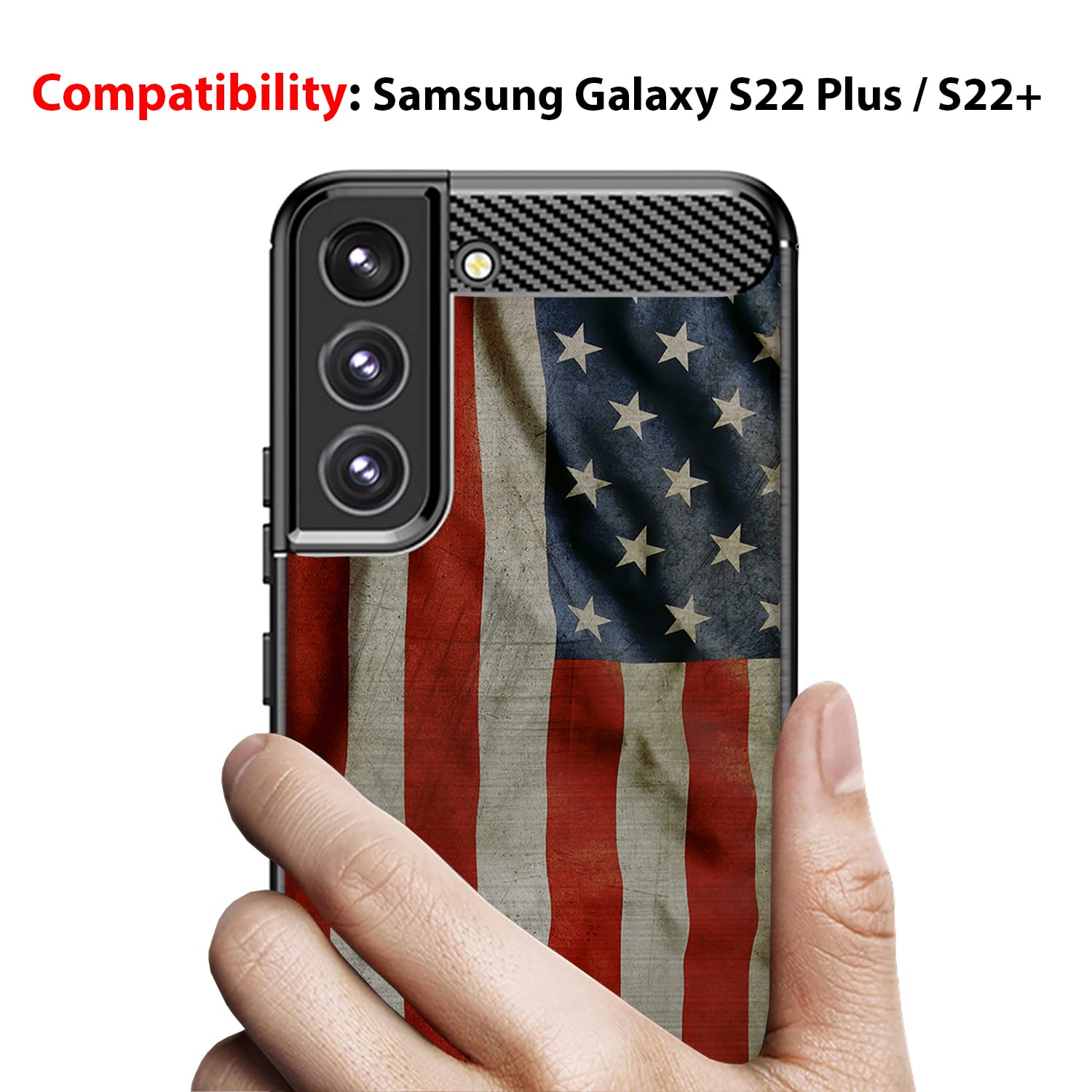 Cases on Deck Samsung Galaxy S22 Plus S22+ Phone Case Thin TPU Carbon Fiber Texture American Flag