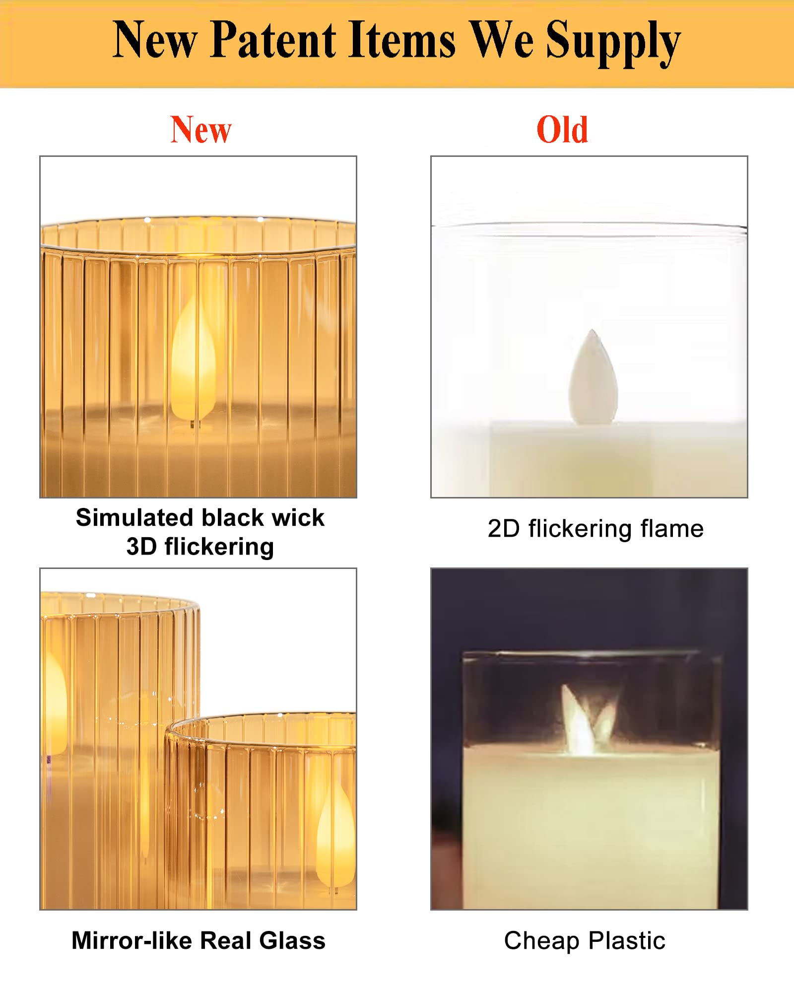 Angelloong Glass Led Flameless Candles Battery Operated With Remote Control, Flickering Candles With Timer, Electric Gold Candle