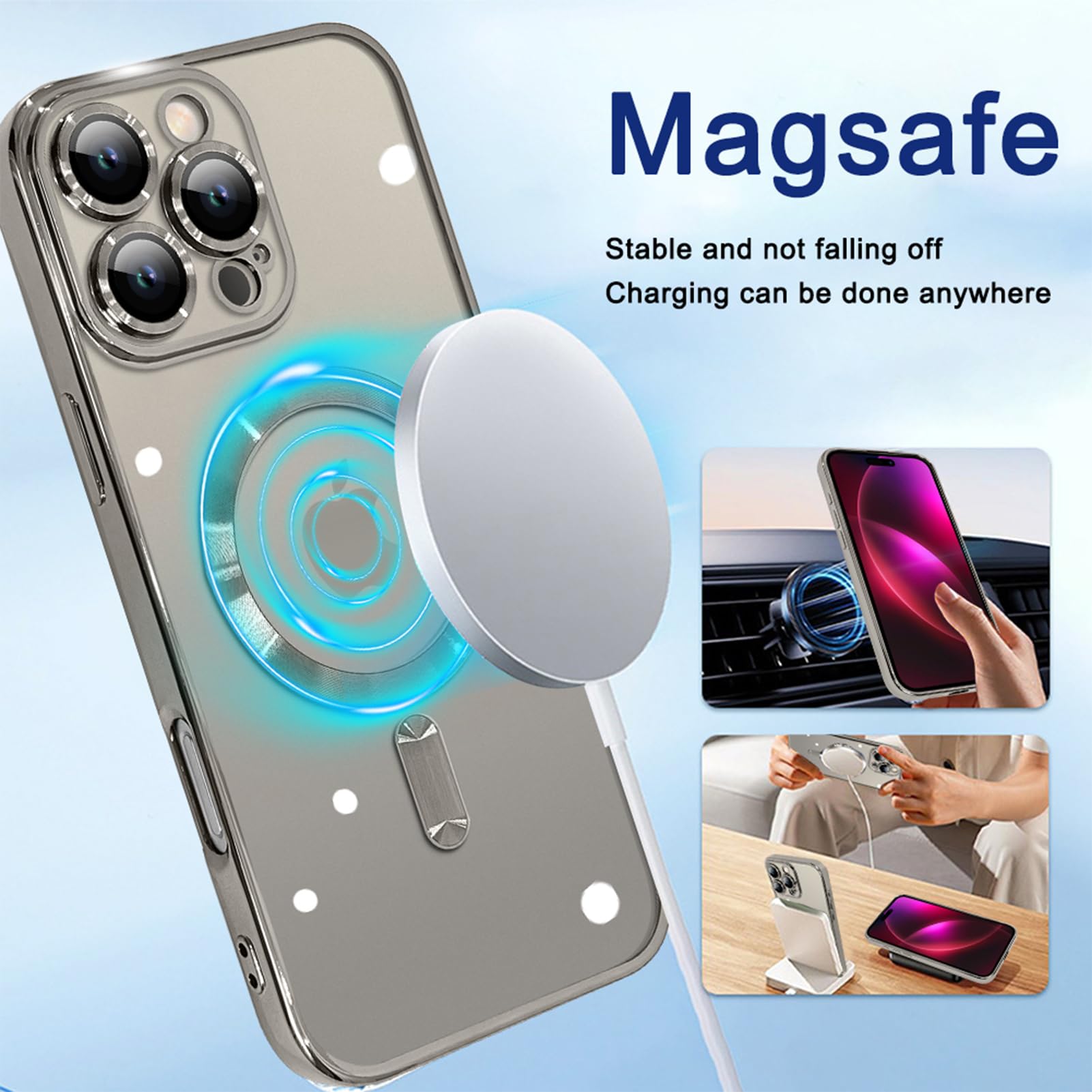 Ziye Magnetic Case For Iphone 16 Pro Max 6.9'' [Compatible With Magsafe] Full Camera Lens Protection, Clear Luxury Soft Tpu Bump