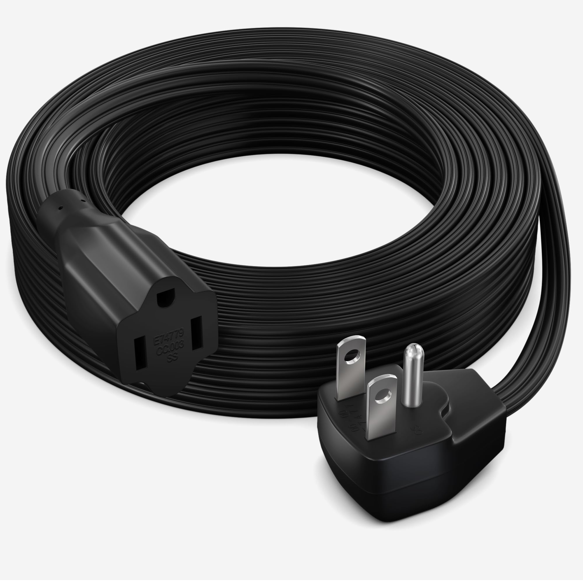 Maximm Extension Cord Heavy Duty (30 Feet) Flat Wire 3 Prong Flat Plug, 14 Awg Power Cord   Ul Certified, Black, Ideal For Home