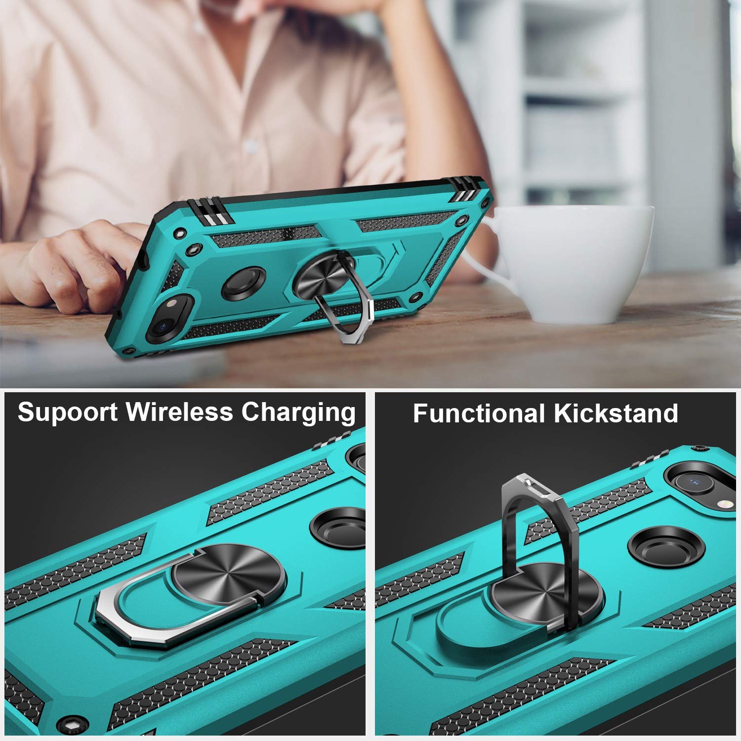Lumarke Google Pixel 3A Military Grade Case   Teal, 16Ft Drop Tested, Magnetic Ring Kickstand, Car Mount Holder