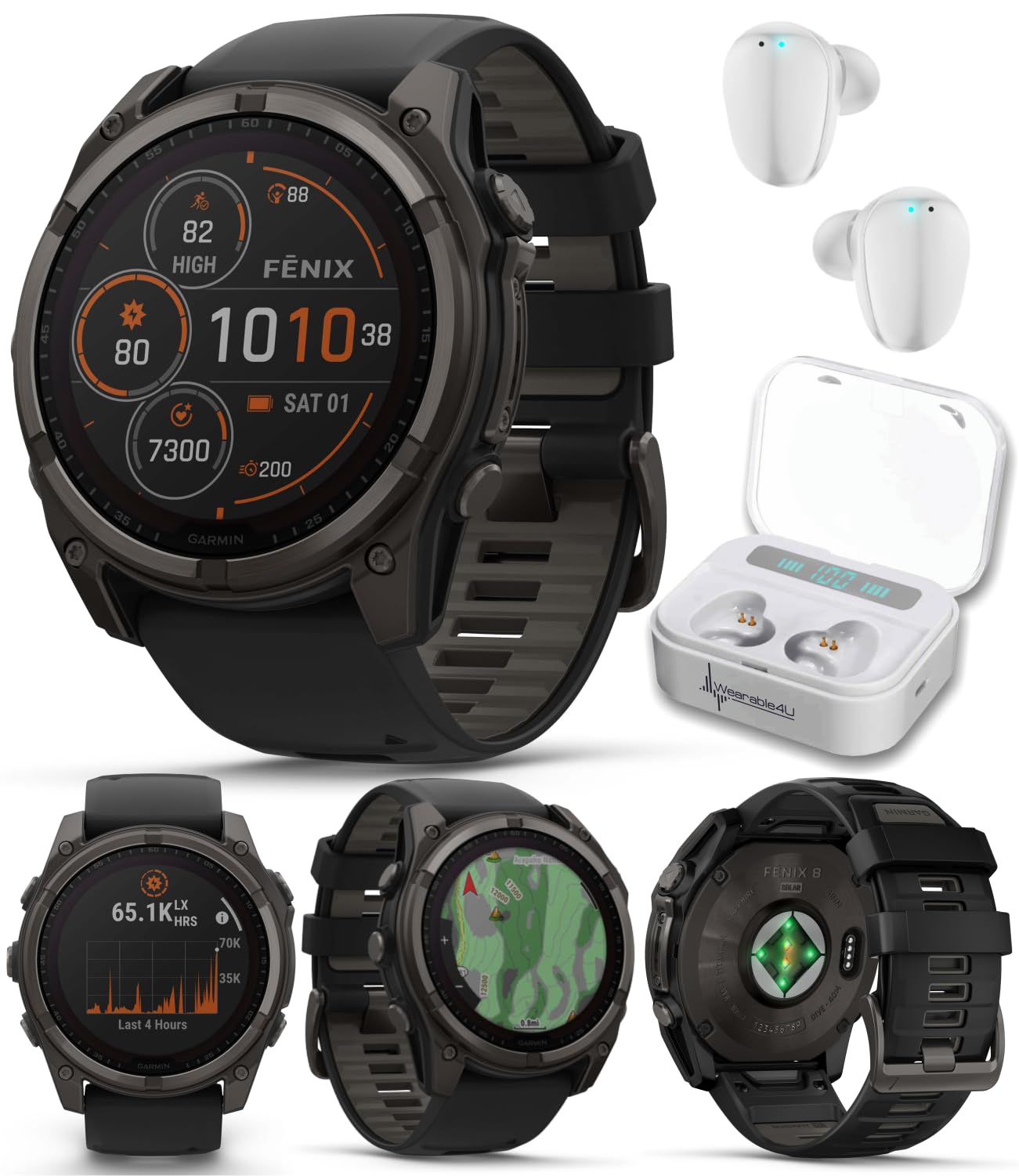 Garmin Fenix 8 - 51 mm, Solar, Sapphire, Carbon Gray DLC Titanium GPS Multisport Smartwatch with Black/Pebble Gray Silicone with