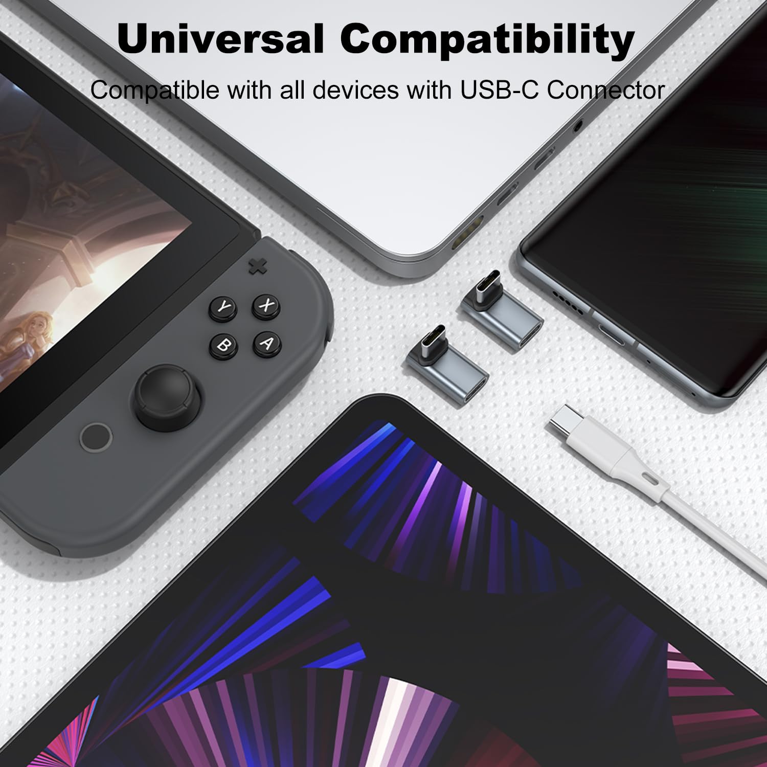 Areme 90 Degree Usb C Male To Female Adapter, 2 Pack Right Angle 100W Type C Adapter Extender For Steam Deck, Rog Ally, Switch, Notebook Computers, Tablet And Mobile Phones (Grey)