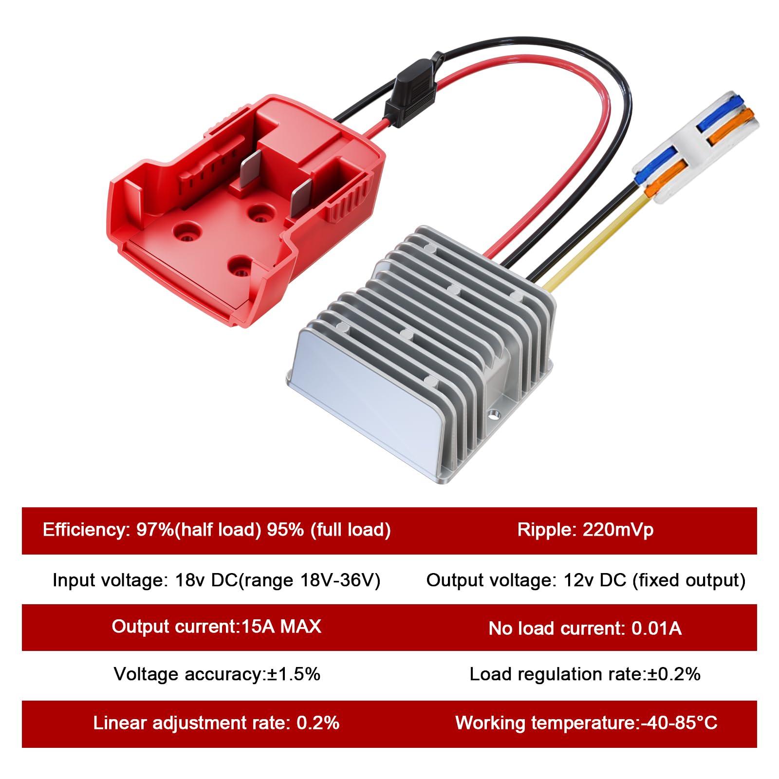 18V To 12V Step Down Converter Aadpter Compatible With Milwaukee M18 Batteries, Dc 12 Voltage Battery Power Adapter, 15A 180W Bu