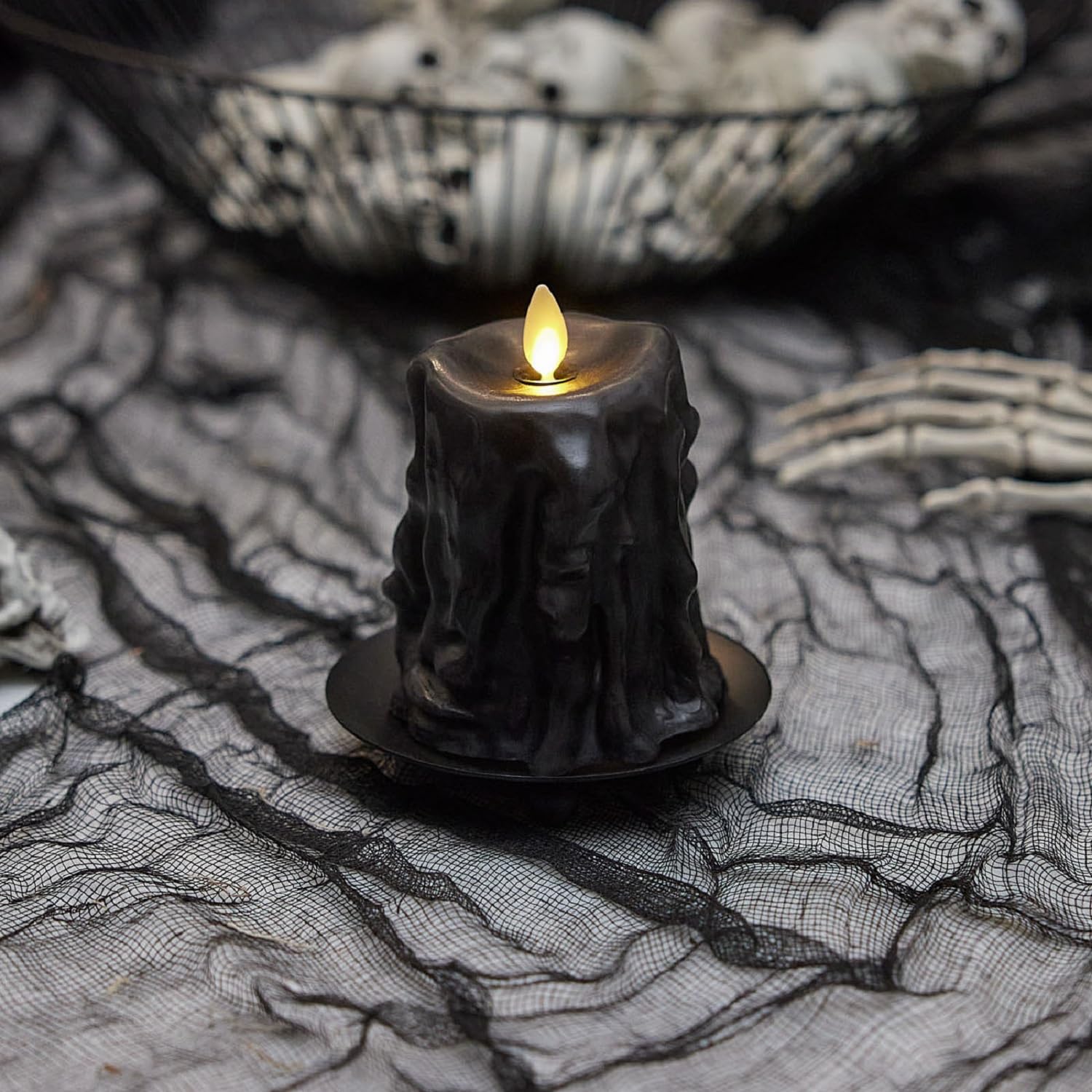 Luminara Black Heavy Wax Drip Flameless Candle Heavy Dripped Led Pillar Real Wax Unscented Dripped Edge, Timer Function (3.4 X 4