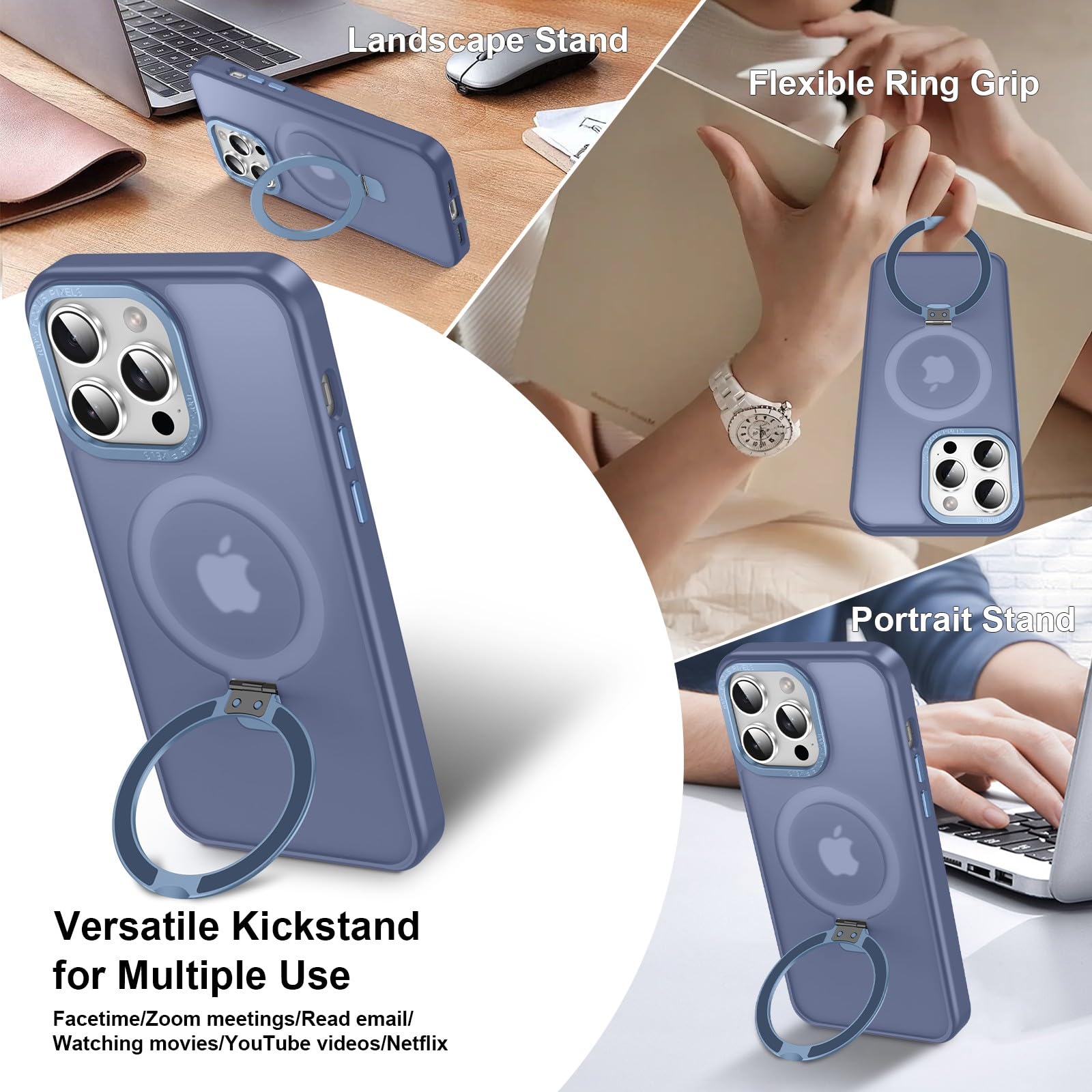 Lufanbis Magnetic For Iphone 13 Pro Case With Ring Stand, Slim Translucent Matte Back Shockproof Phone Case For Iphone 13 Pro 6.