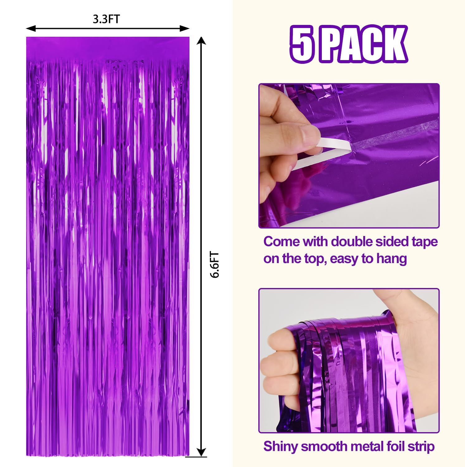 5 Pack Purple Metallic Tinsel Foil Fringe Curtains Party Photo Backdrop Party Streamers For Birthday,Graduation,New Year Eve Dec