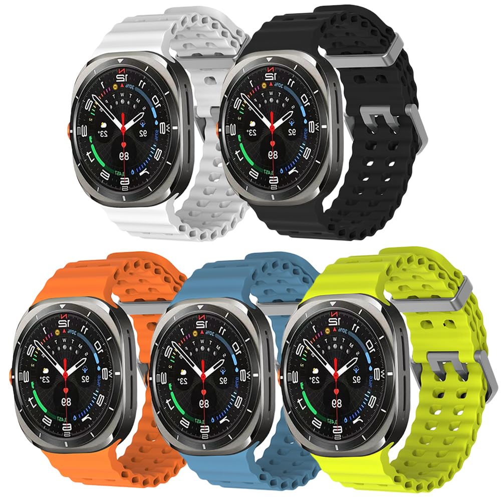 Eanwireless Compatible For Samsung Galaxy Watch 7 Ultra Band 47Mm, (5 Pack) Soft Ocean Silicone Sport Strap Replacement Accessor
