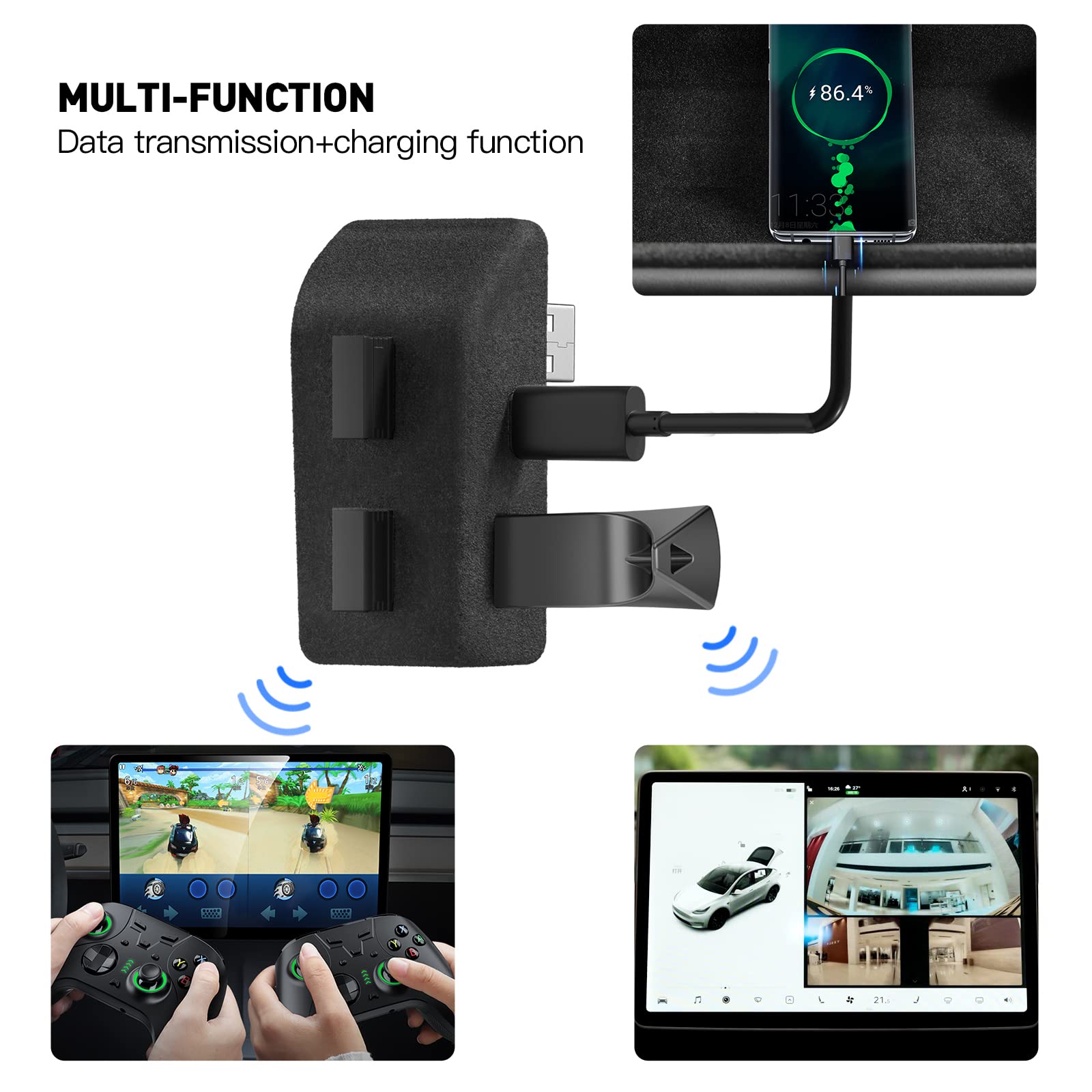 Glove Box Usb Hub For Tesla 2020 2024 Model Y, 4 In 1 Abs Flocking Multi Ports Glovebox Usb Flash Drive Docking Station For Char