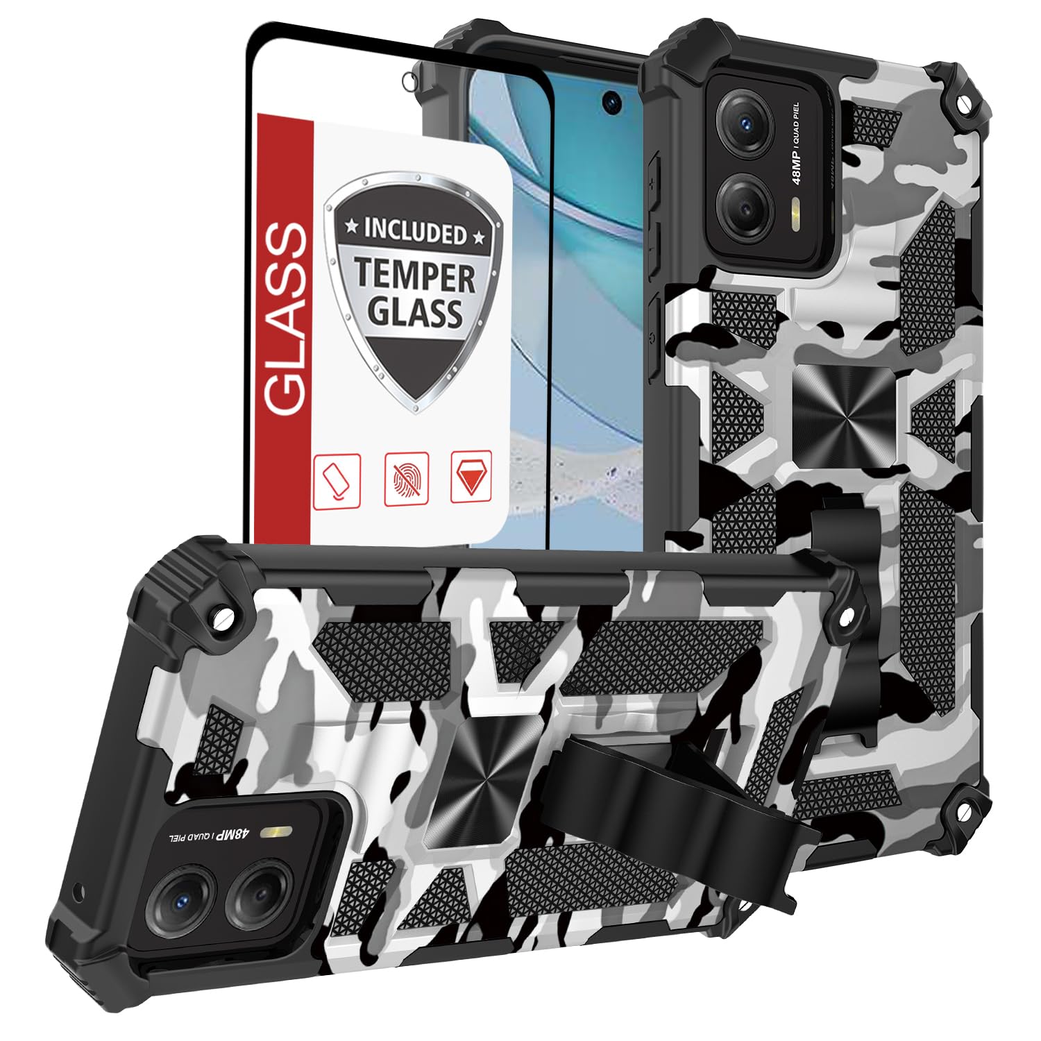 for Moto-G-5G-2024 Phone Case [Not Fit 2023,2022,2021] w/Tempered Glass Screen Protector(Full Coverage)[15FT Mil-Grade][Built-in