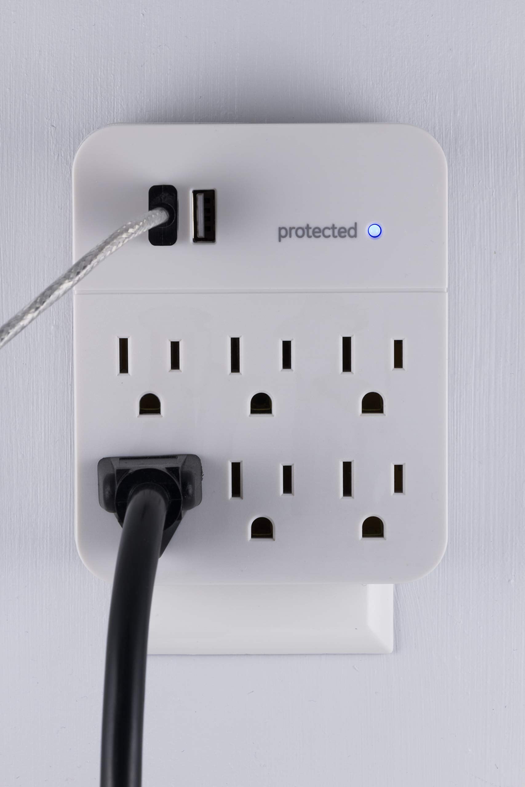 Ge 6-Outlet Extender Surge Protector With 2 Usb Ports, Charging Station, Wall Tap Adapter, Protected Indicator Light, 3-Prong, 5