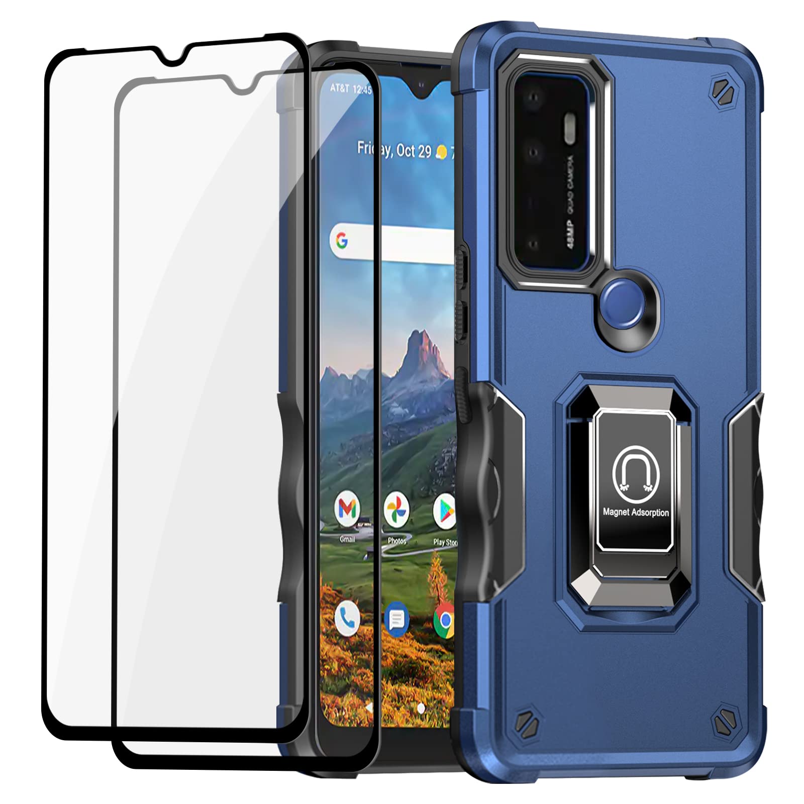 Lokyoo For Cricket Dream 5G/ At&T Radiant Max 5G/ Cricket Innovate 5G Case, With [2 Pcs] Tempered Glass Screen Protector, Milita