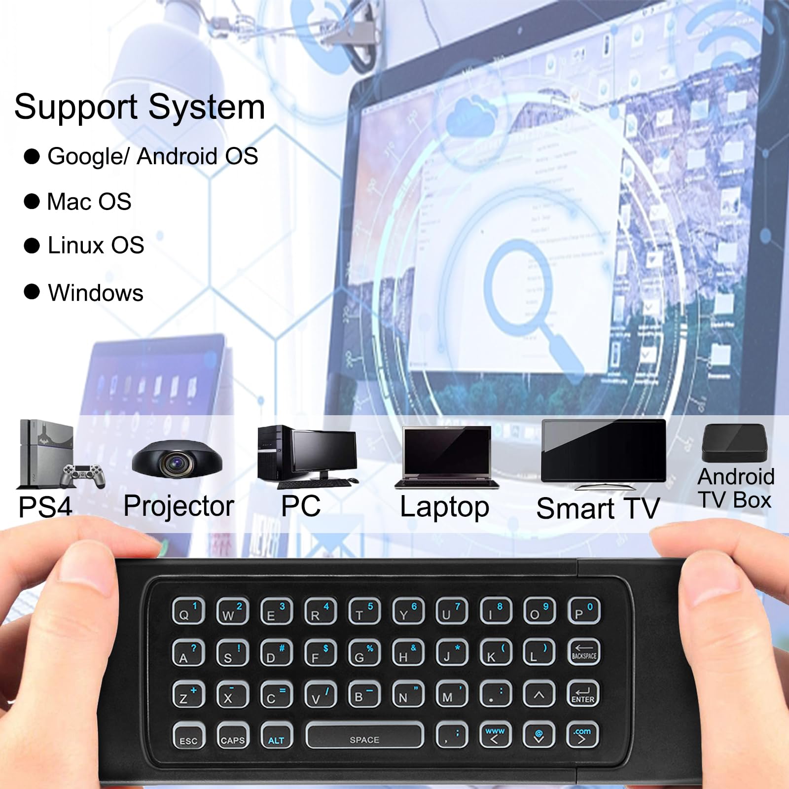 Mx3 Air Mouse Voice Remote Control, 2.4G Multifunctional Blacklight Mini Wireless Keyboard Air Mouse Remote For Android Smart Tv