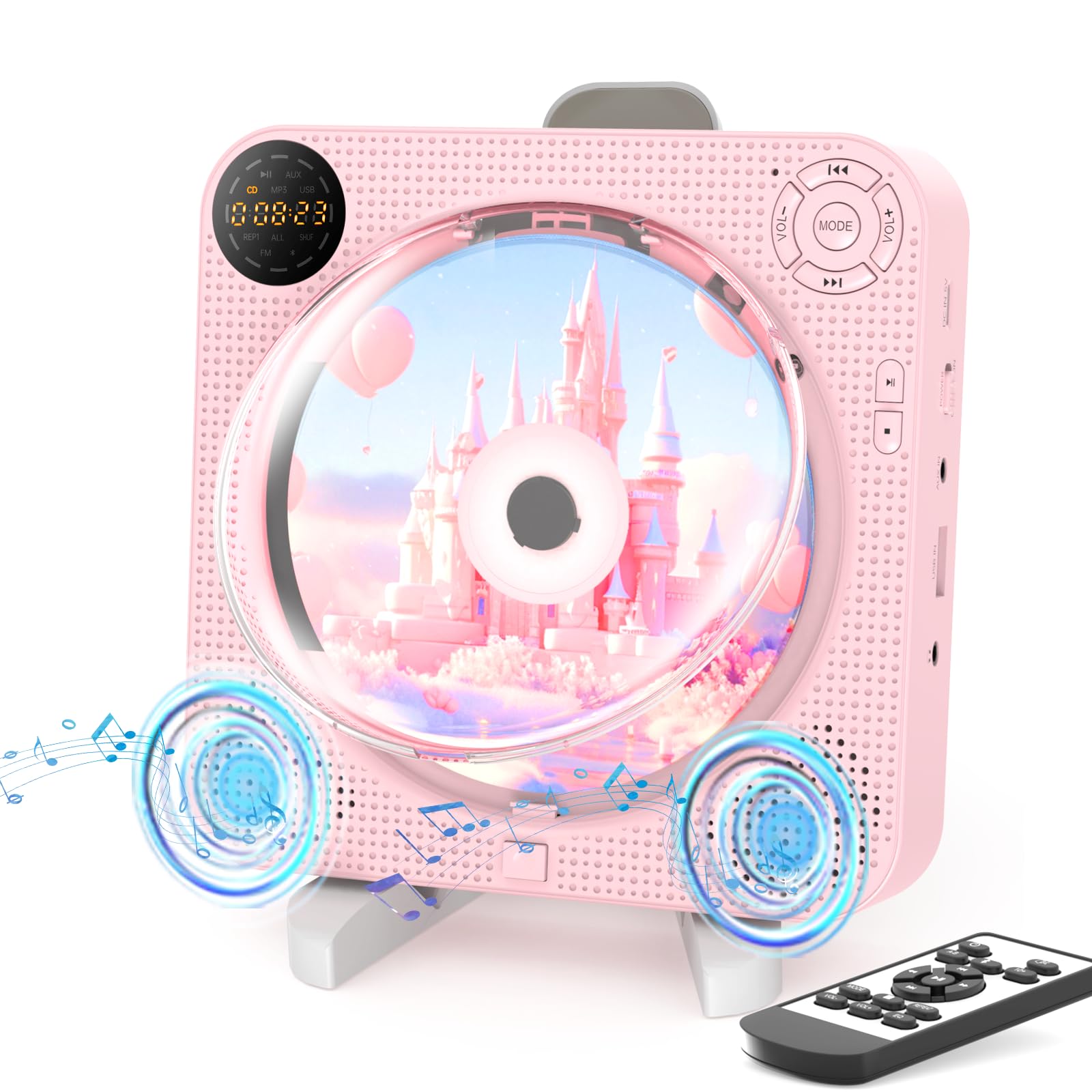 Cd Player Portable, Bluetooth Cd Player With Speakers Small Cd Player For Home With Remote Control Fm Radio Digital Screen Headp