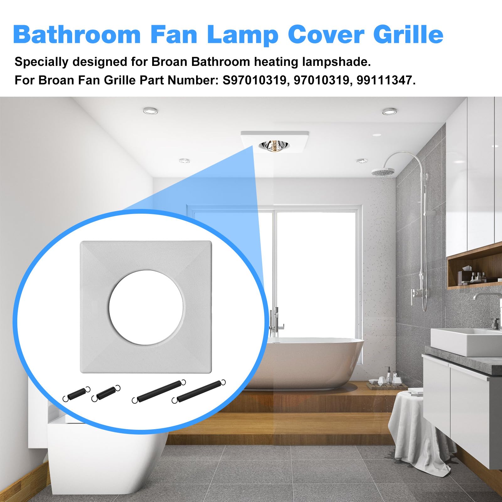 Ro6G S97010319 Bathroom Exhaust Fan Cover For Broan Heat Lamp Cover Grille W/Springs 97010319, 99111347, Compatible With 161, 16
