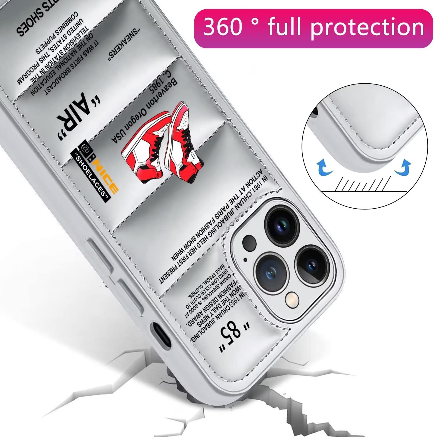 WEBJIASU iPhone 14 Pro Max Puffer Case Shockproof Soft Silicone Silver Sports Style
